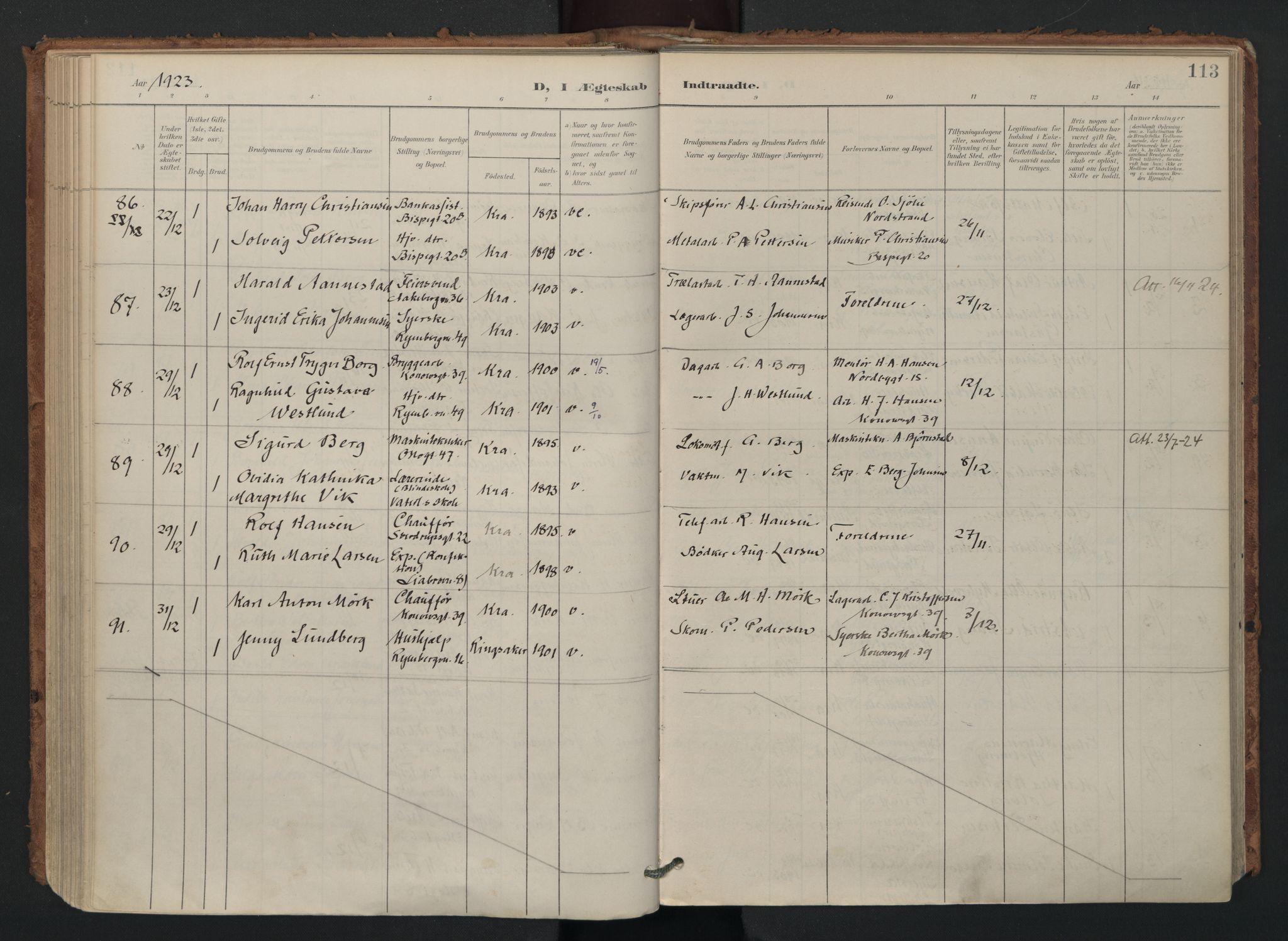 Gamlebyen prestekontor Kirkebøker, AV/SAO-A-10884/F/Fa/L0011: Parish register (official) no. 11, 1901-1939, p. 113