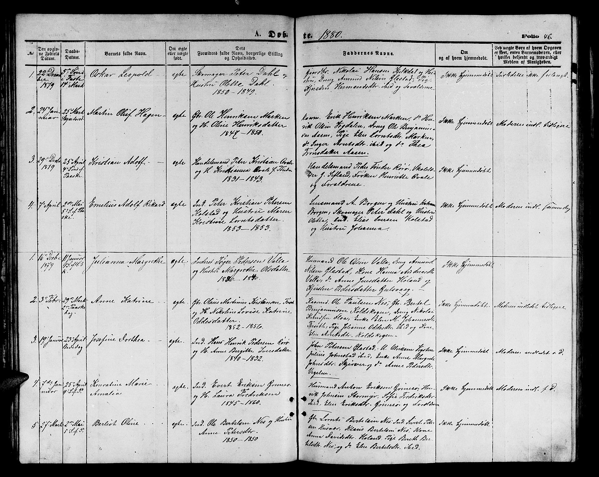 Ministerialprotokoller, klokkerbøker og fødselsregistre - Nordland, AV/SAT-A-1459/816/L0252: Parish register (copy) no. 816C02, 1871-1885, p. 46