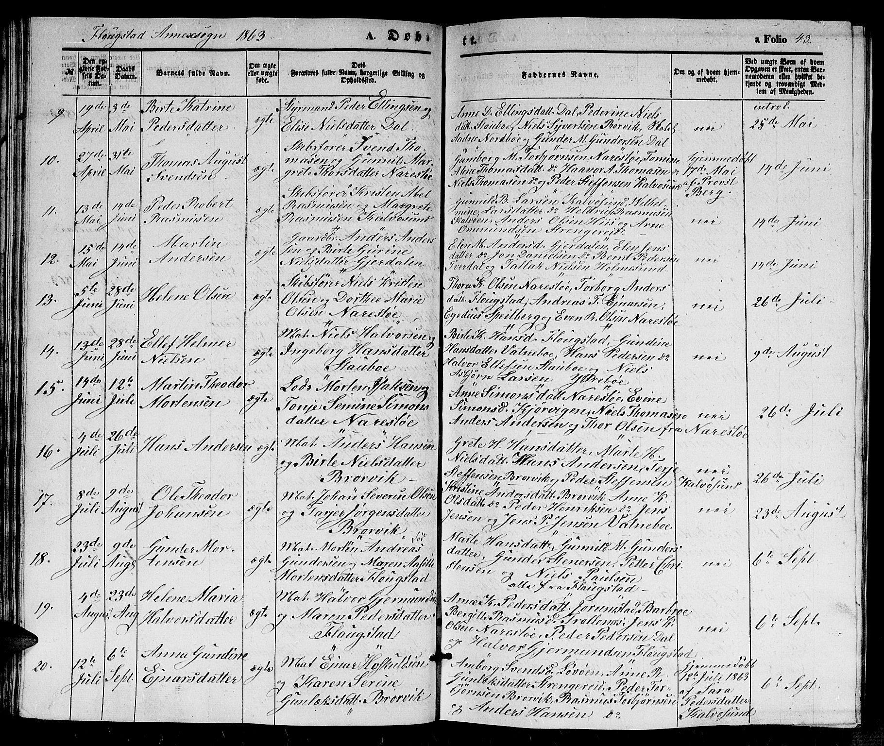 Dypvåg sokneprestkontor, SAK/1111-0007/F/Fb/Fbb/L0002: Parish register (copy) no. B 2, 1851-1871, p. 43