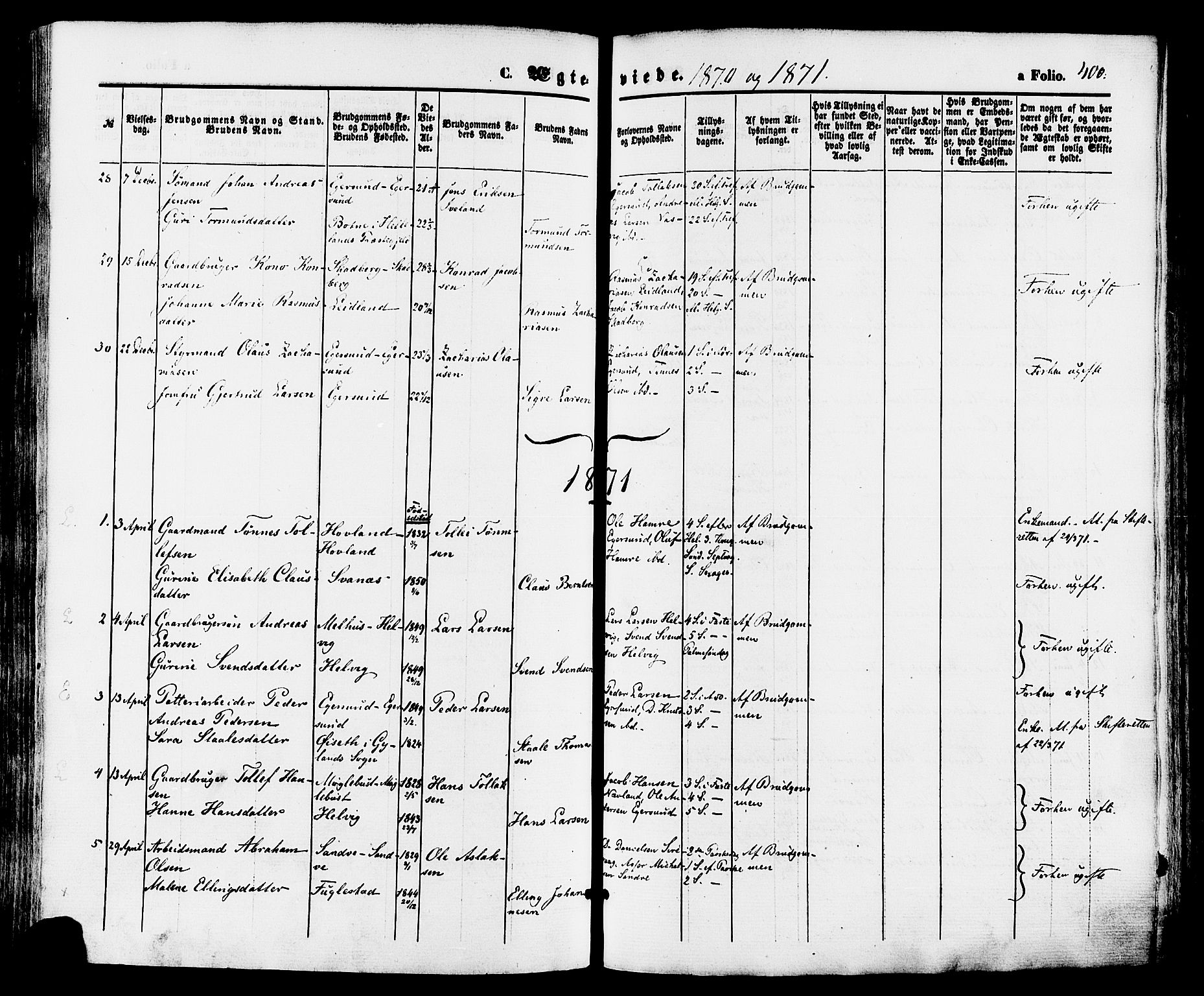 Eigersund sokneprestkontor, AV/SAST-A-101807/S08/L0014: Parish register (official) no. A 13, 1866-1878, p. 400