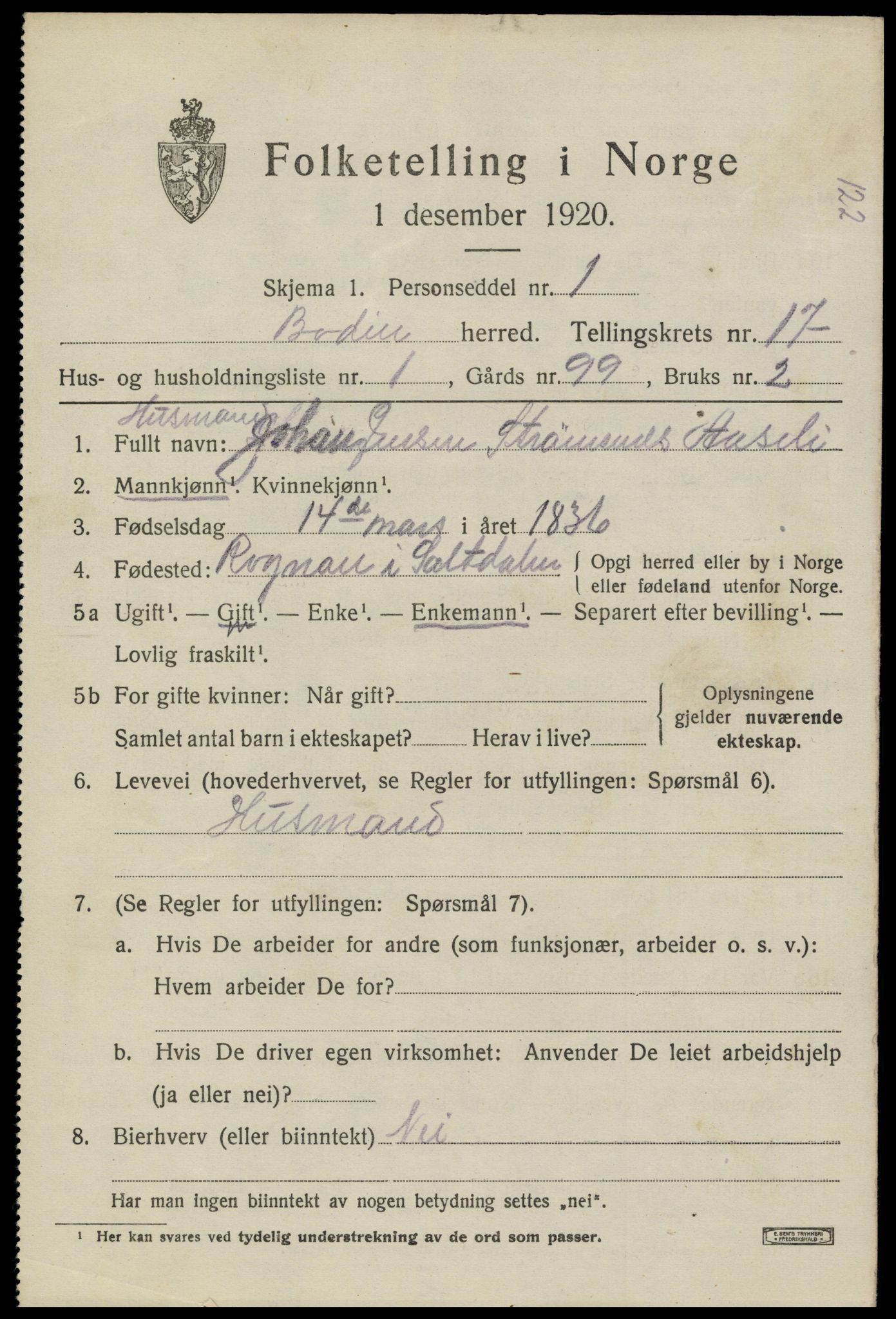 SAT, 1920 census for Bodin, 1920, p. 12286