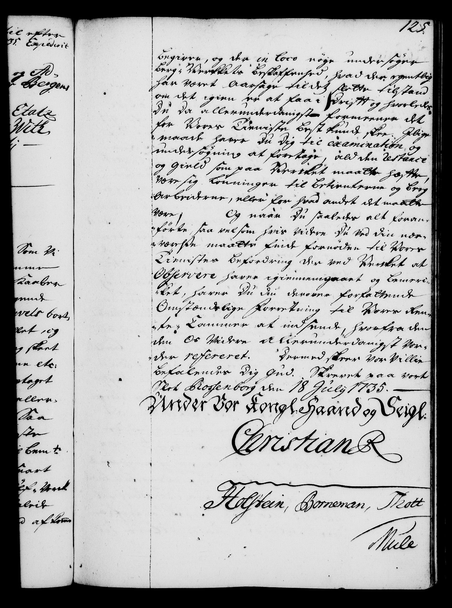 Rentekammeret, Kammerkanselliet, AV/RA-EA-3111/G/Gg/Gga/L0004: Norsk ekspedisjonsprotokoll med register (merket RK 53.4), 1734-1741, p. 125