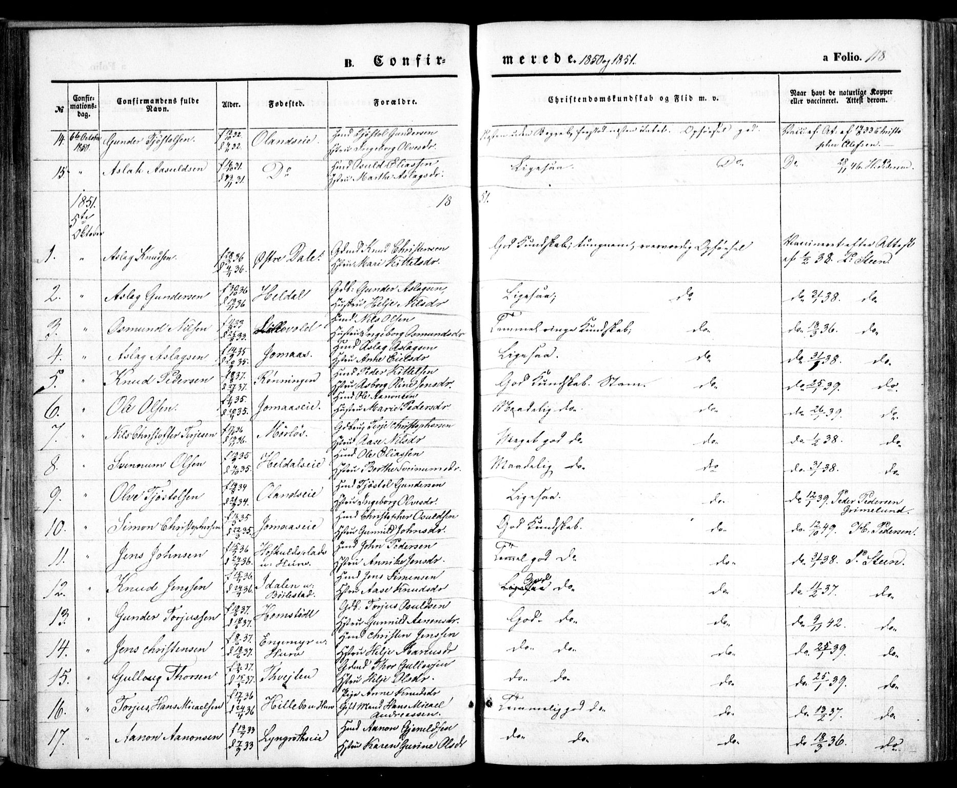 Froland sokneprestkontor, SAK/1111-0013/F/Fa/L0002: Parish register (official) no. A 2, 1845-1863, p. 118