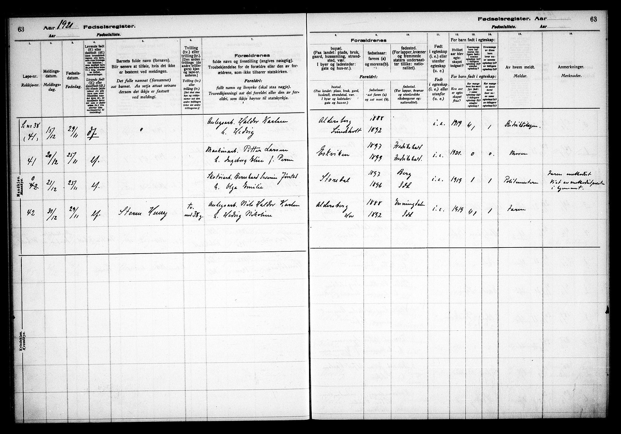 Idd prestekontor Kirkebøker, AV/SAO-A-10911/J/Ja/L0001: Birth register no. I 1, 1916-1937, p. 63