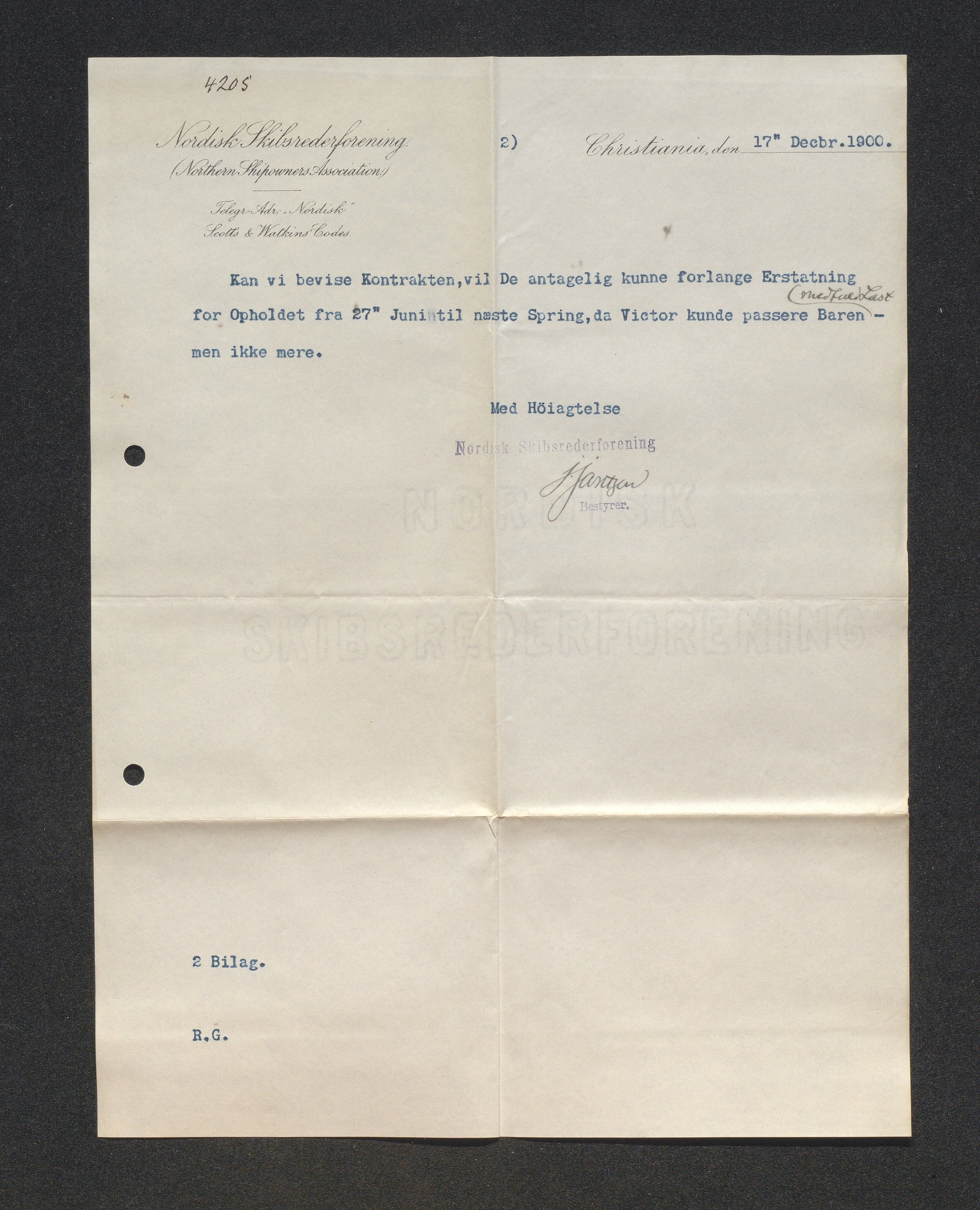 O. Terjesens rederi, AAKS/PA-2525/E/E01/L0008: Korrespondanse, 1900-1901