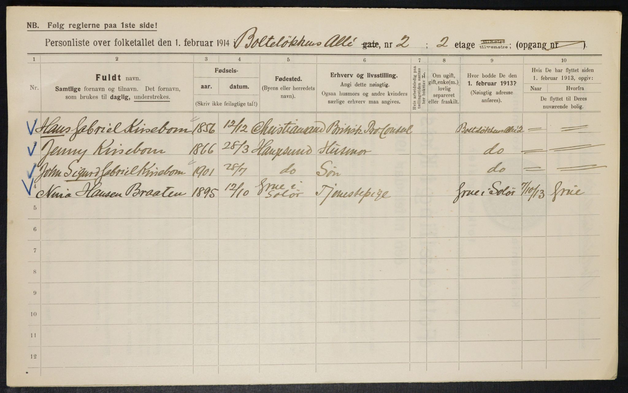 OBA, Municipal Census 1914 for Kristiania, 1914, p. 7605