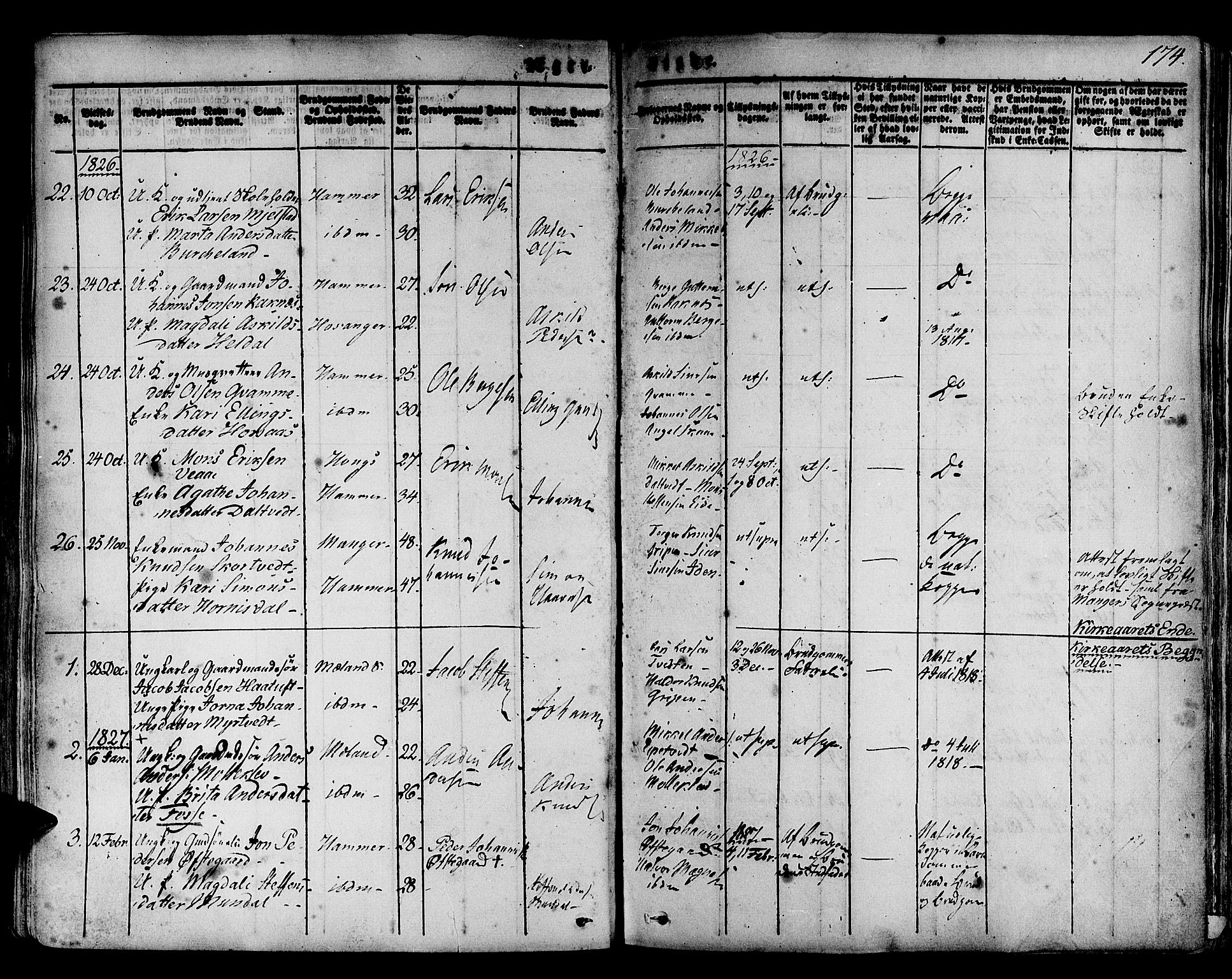 Hamre sokneprestembete, SAB/A-75501/H/Ha/Haa/Haaa/L0011: Parish register (official) no. A 11, 1826-1834, p. 174