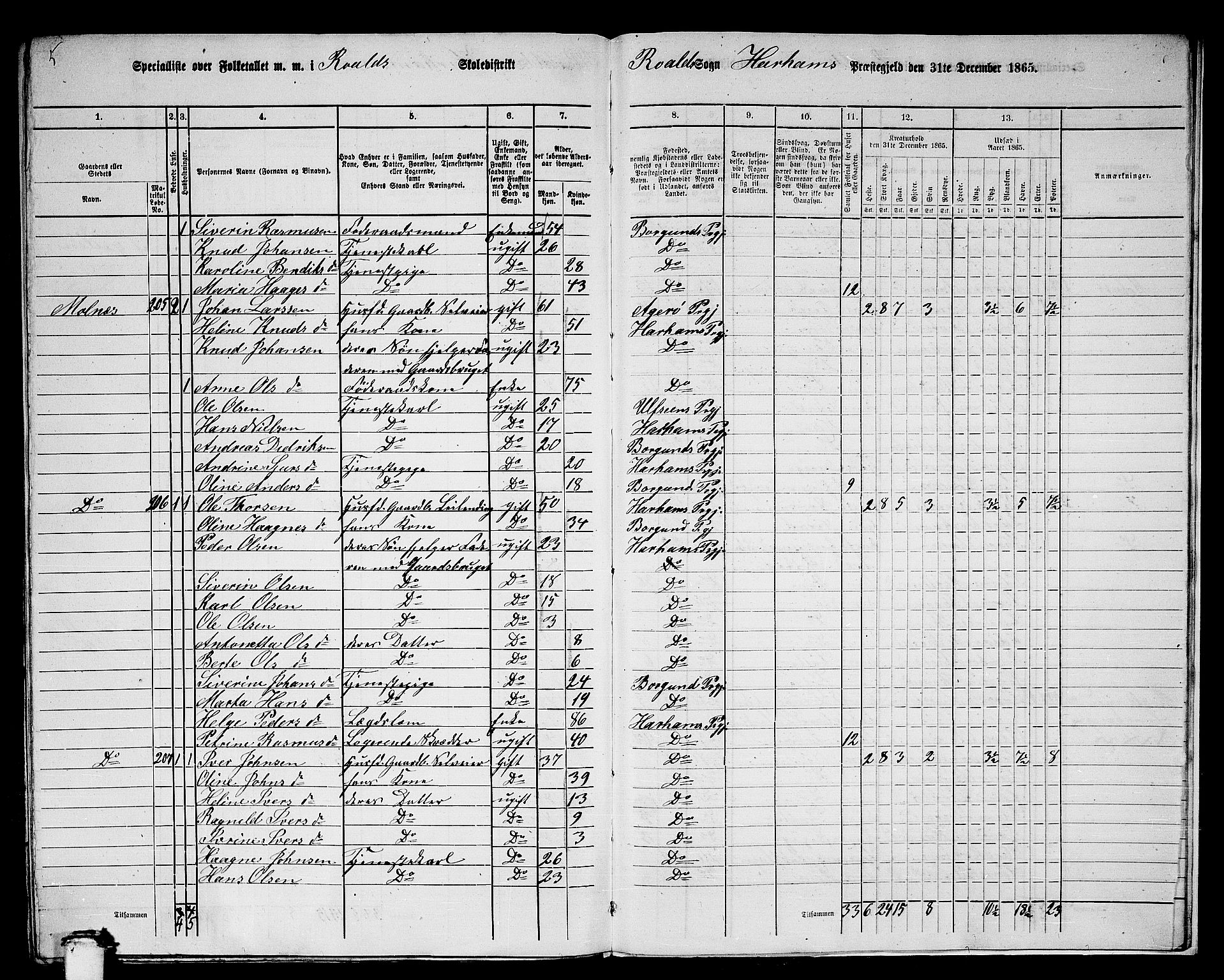 RA, 1865 census for Haram, 1865, p. 99