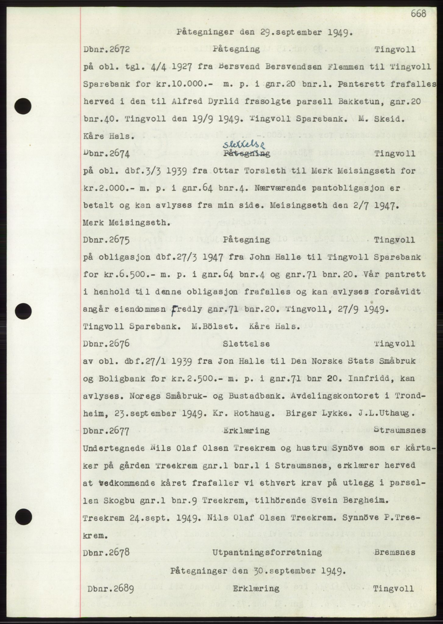 Nordmøre sorenskriveri, AV/SAT-A-4132/1/2/2Ca: Mortgage book no. C82b, 1946-1951, Diary no: : 2672/1949