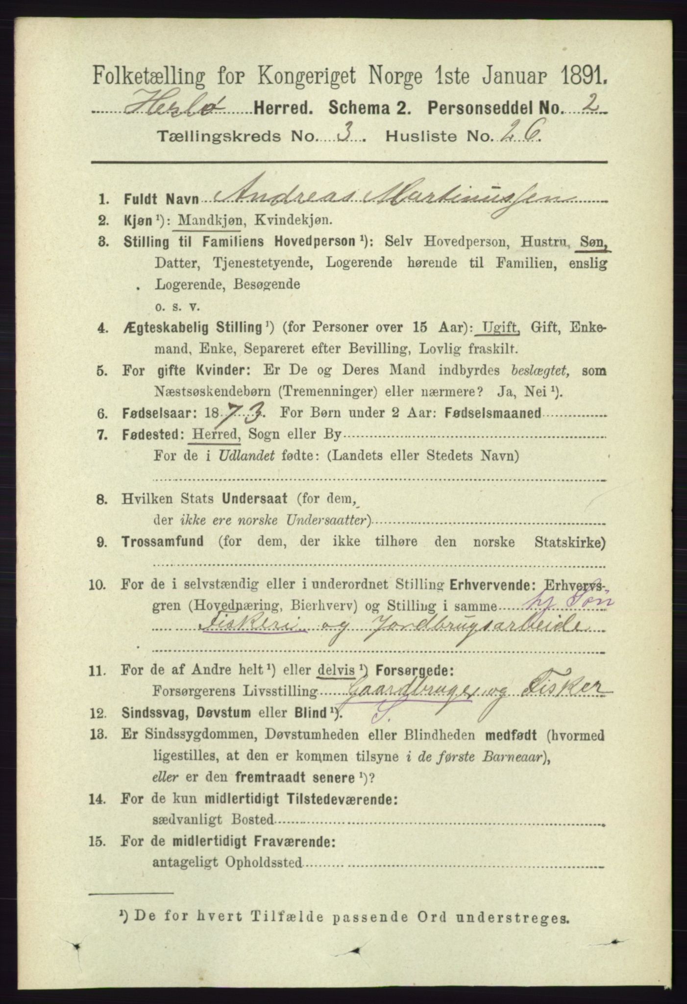 RA, 1891 census for 1258 Herdla, 1891, p. 1246