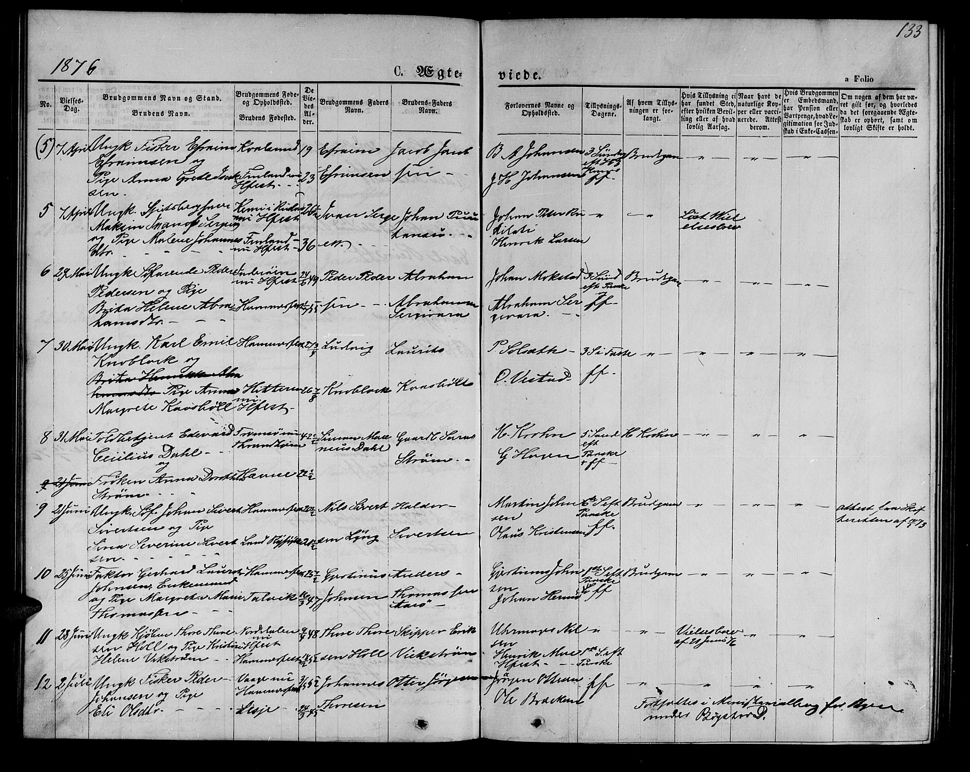 Hammerfest sokneprestkontor, AV/SATØ-S-1347/H/Hb/L0004.klokk: Parish register (copy) no. 4, 1869-1877, p. 133