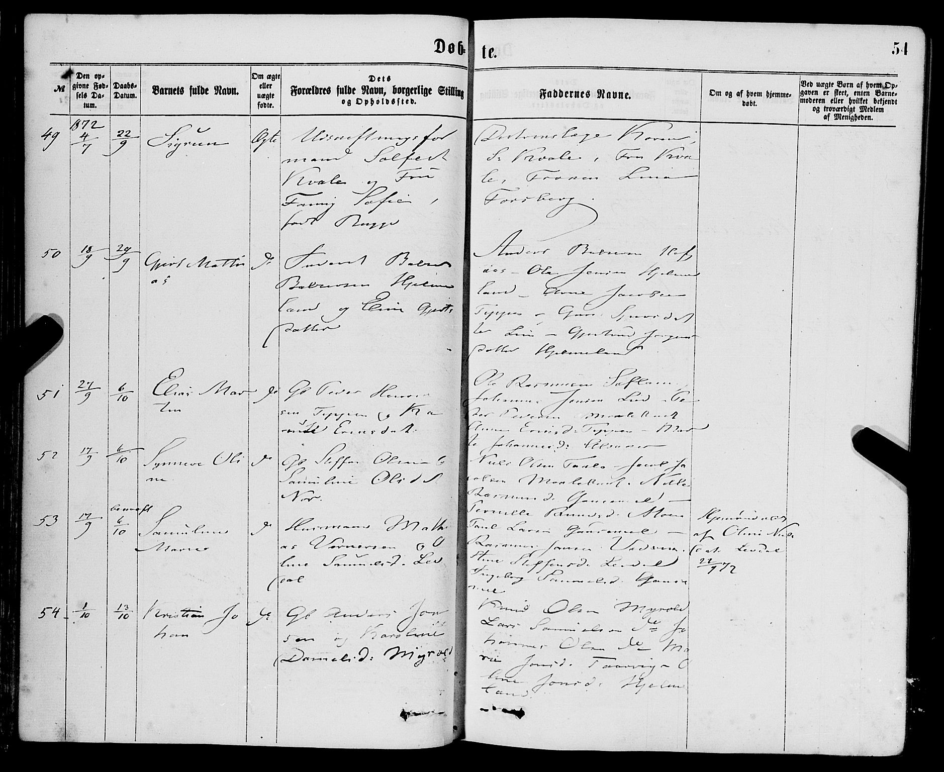 Eid sokneprestembete, AV/SAB-A-82301/H/Haa/Haaa/L0010: Parish register (official) no. A 10, 1867-1878, p. 54