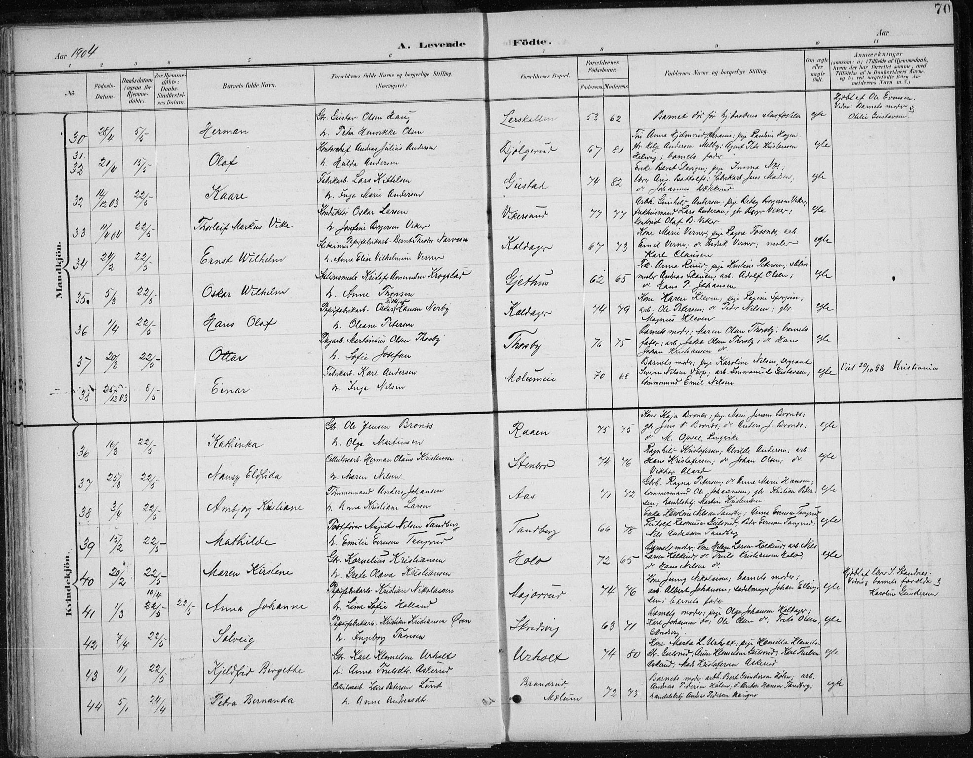 Modum kirkebøker, AV/SAKO-A-234/F/Fa/L0013: Parish register (official) no. 13, 1899-1907, p. 70