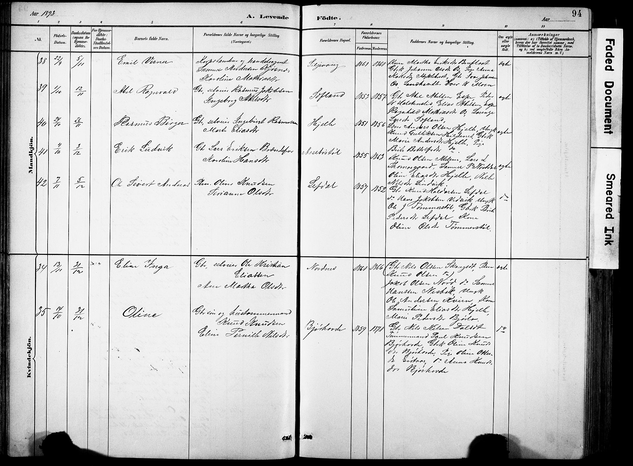 Eid sokneprestembete, AV/SAB-A-82301/H/Hab/Habb/L0002: Parish register (copy) no. B 2, 1882-1907, p. 94