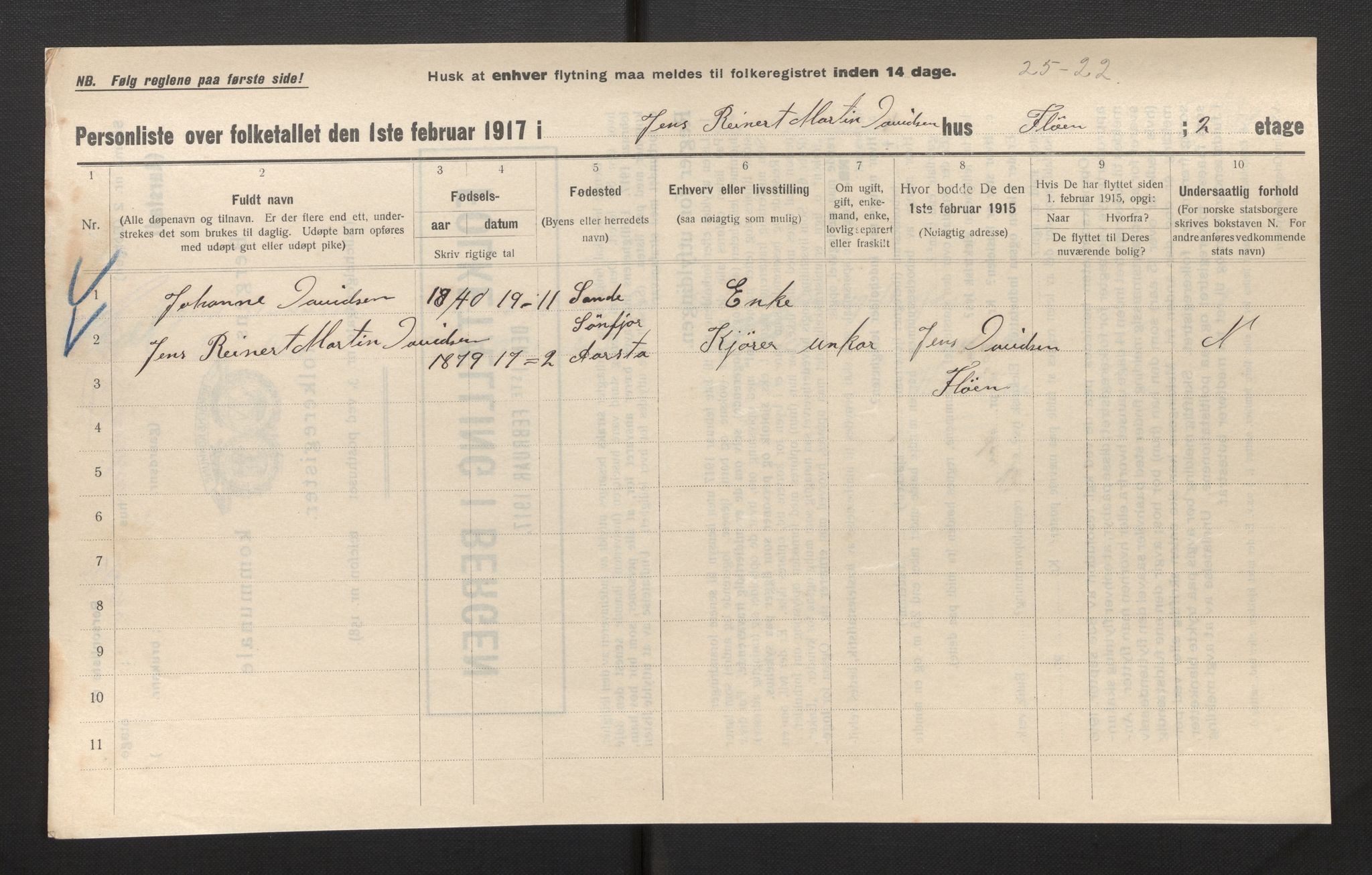 SAB, Municipal Census 1917 for Bergen, 1917, p. 54162