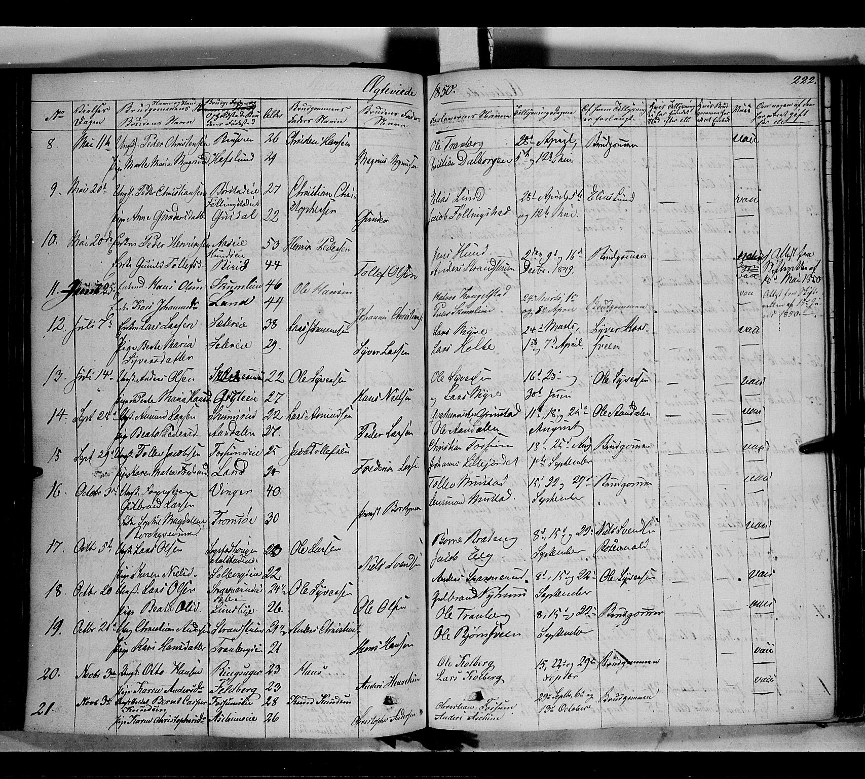 Vardal prestekontor, SAH/PREST-100/H/Ha/Haa/L0005: Parish register (official) no. 5, 1831-1853, p. 222