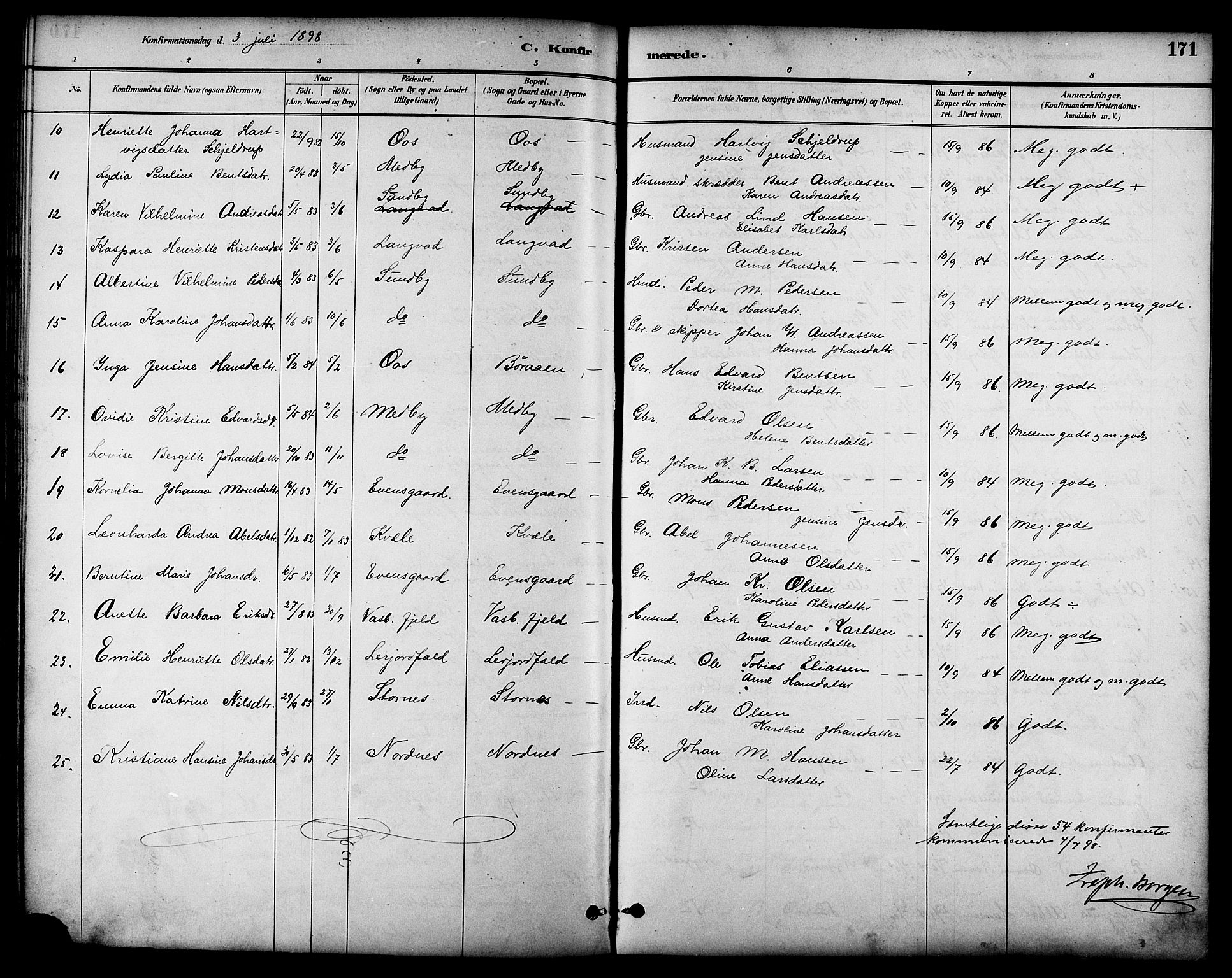 Ministerialprotokoller, klokkerbøker og fødselsregistre - Nordland, AV/SAT-A-1459/847/L0669: Parish register (official) no. 847A09, 1887-1901, p. 171