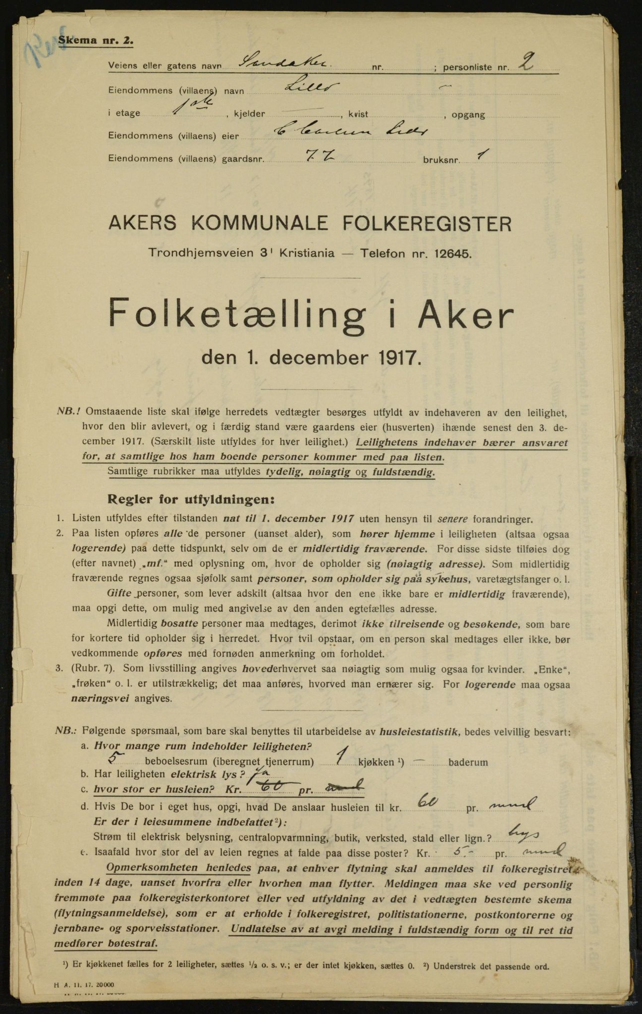 OBA, Municipal Census 1917 for Aker, 1917, p. 13451