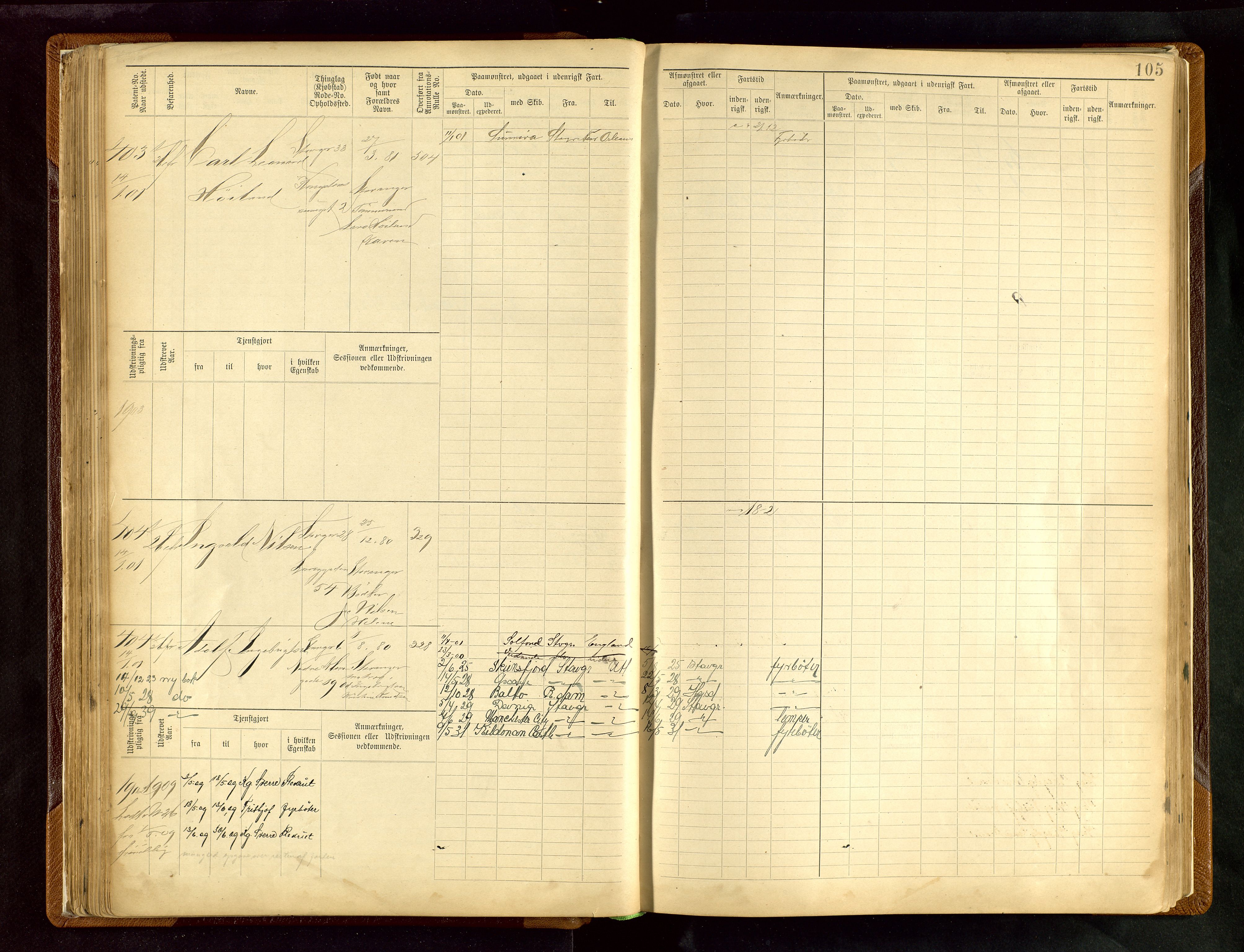 Stavanger sjømannskontor, AV/SAST-A-102006/F/Fe/L0005: Maskinist- og fyrbøterrulle, patentnr. 195-781 (dublett), 1894-1922, p. 109