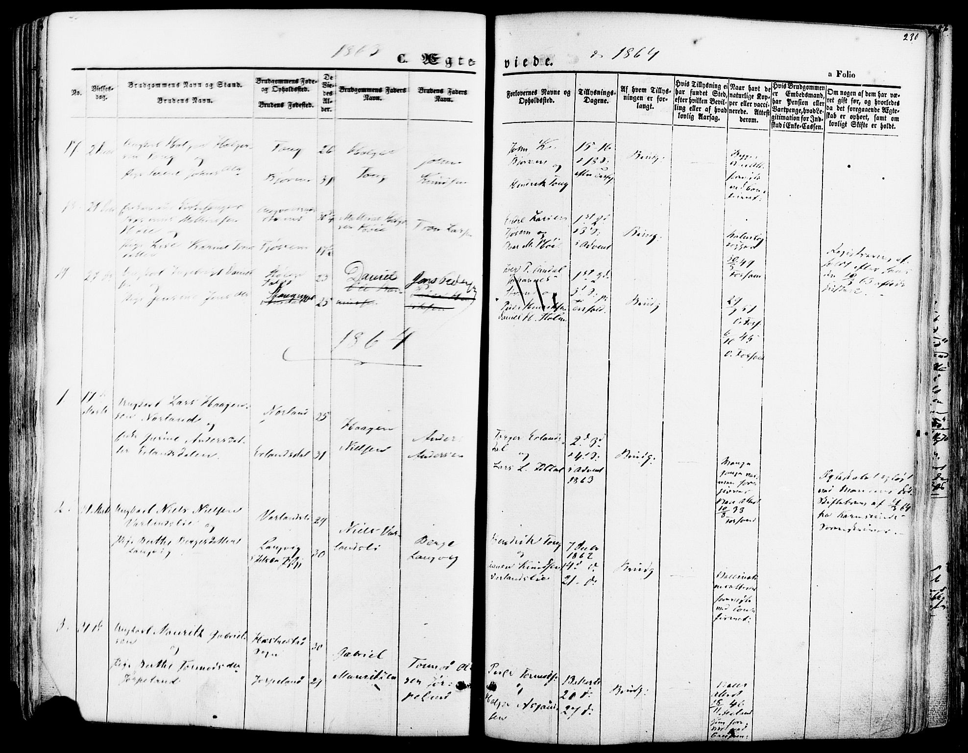 Strand sokneprestkontor, SAST/A-101828/H/Ha/Haa/L0007: Parish register (official) no. A 7, 1855-1881, p. 230