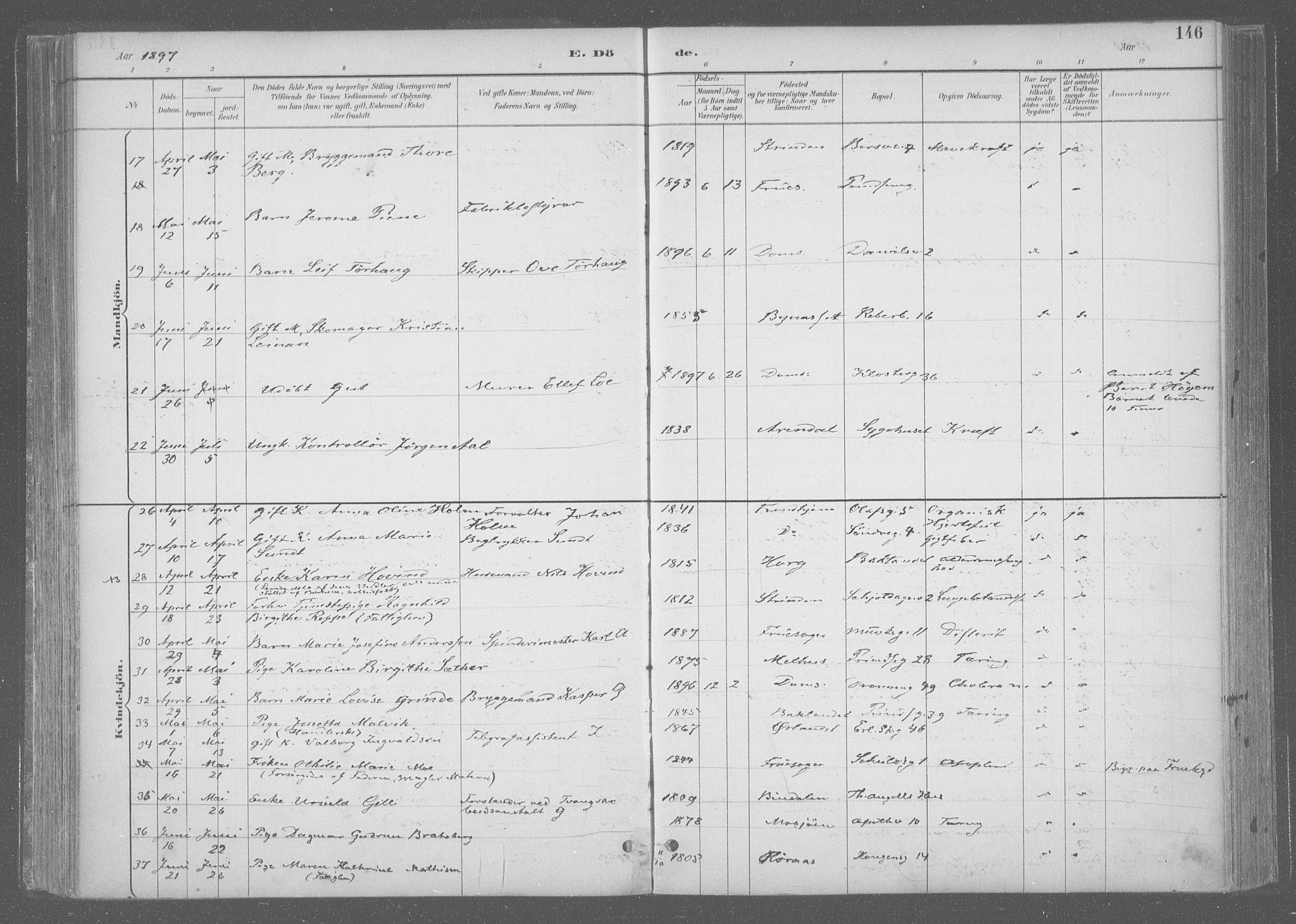 Ministerialprotokoller, klokkerbøker og fødselsregistre - Sør-Trøndelag, SAT/A-1456/601/L0064: Parish register (official) no. 601A31, 1891-1911, p. 146