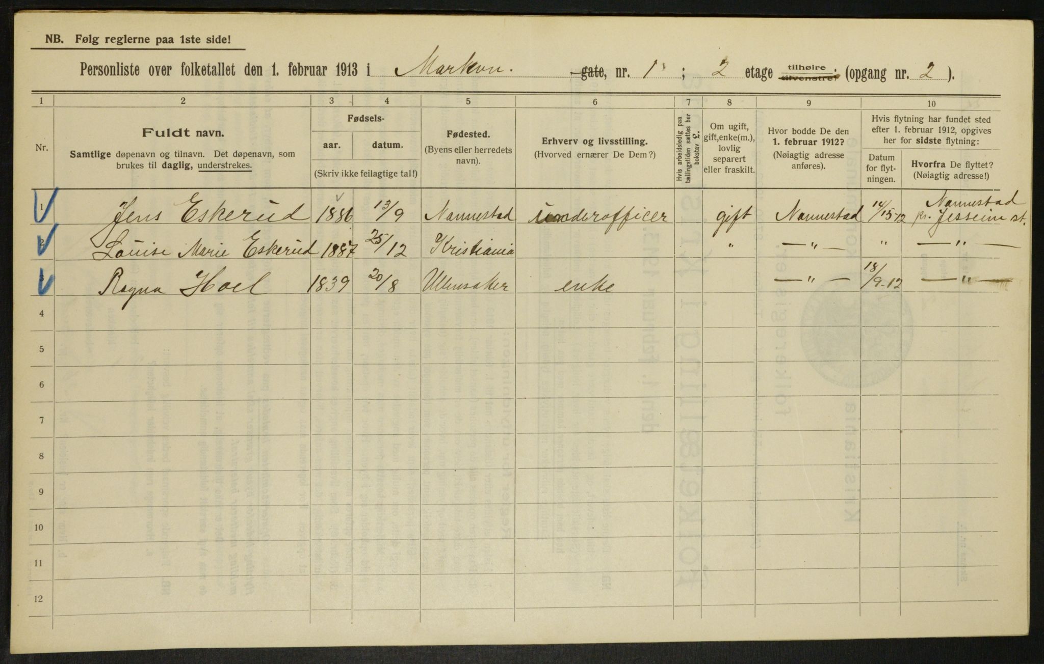 OBA, Municipal Census 1913 for Kristiania, 1913, p. 62770