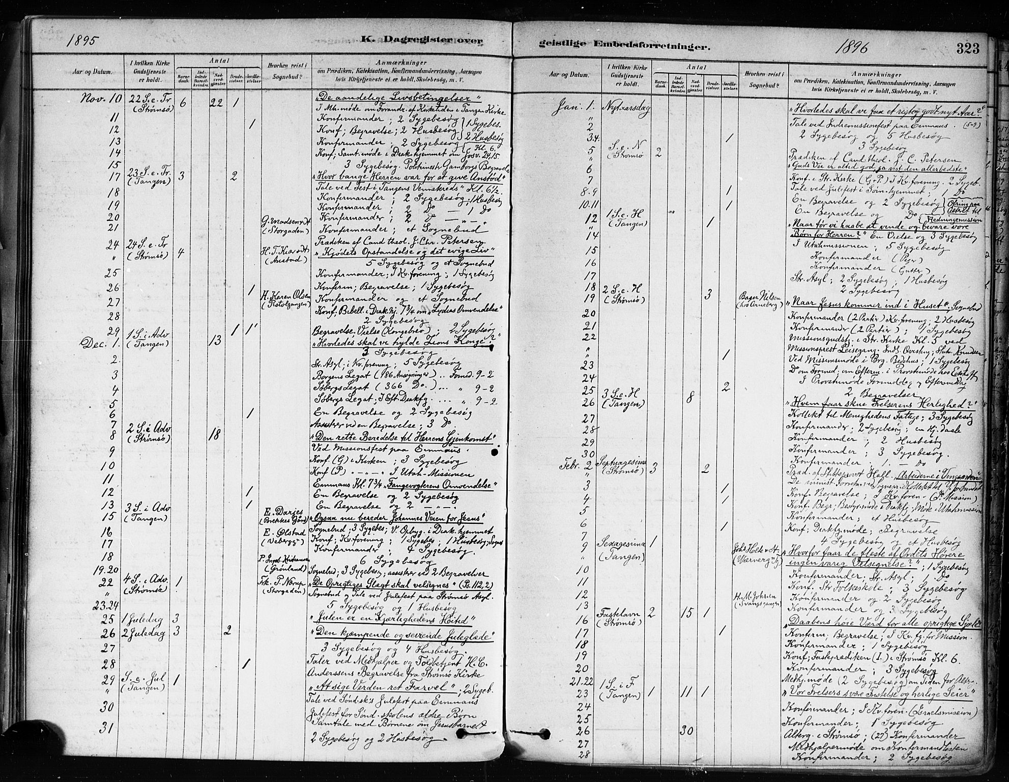 Strømsø kirkebøker, AV/SAKO-A-246/F/Fa/L0022: Parish register (official) no. I 22, 1879-1899, p. 323