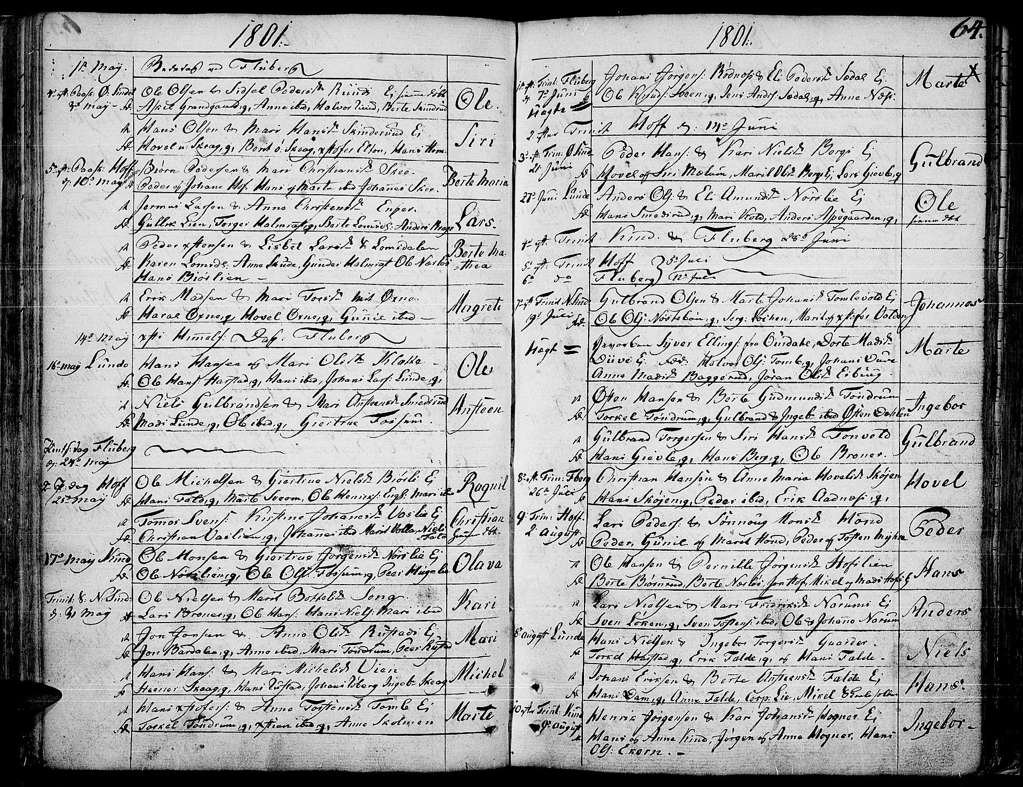Land prestekontor, SAH/PREST-120/H/Ha/Haa/L0006: Parish register (official) no. 6, 1784-1813, p. 64