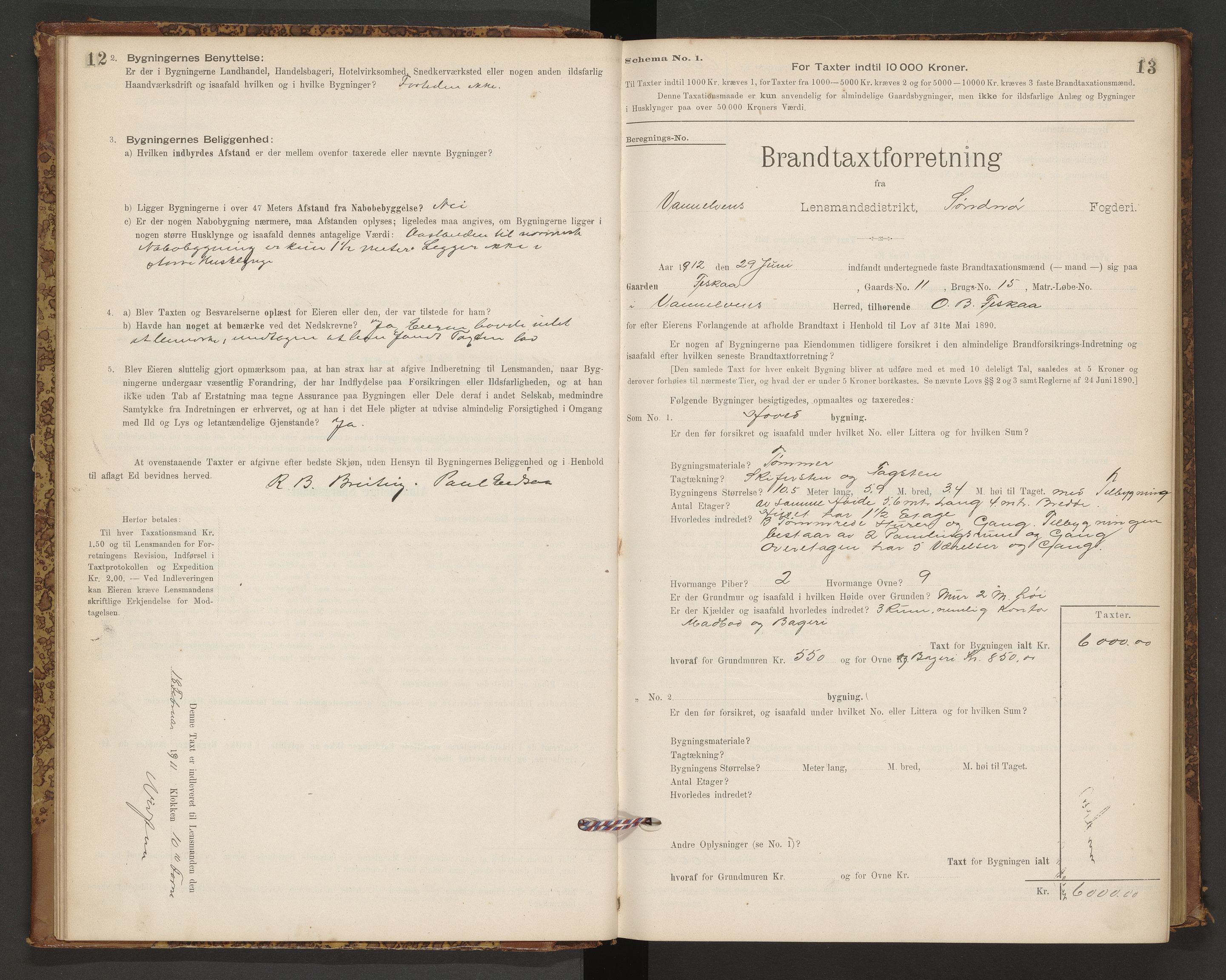 Norges Brannkasse Vanylven, AV/SAT-A-5486/F/Fb/L0001: Branntakstprotokoll, 1898-1954, p. 12-13