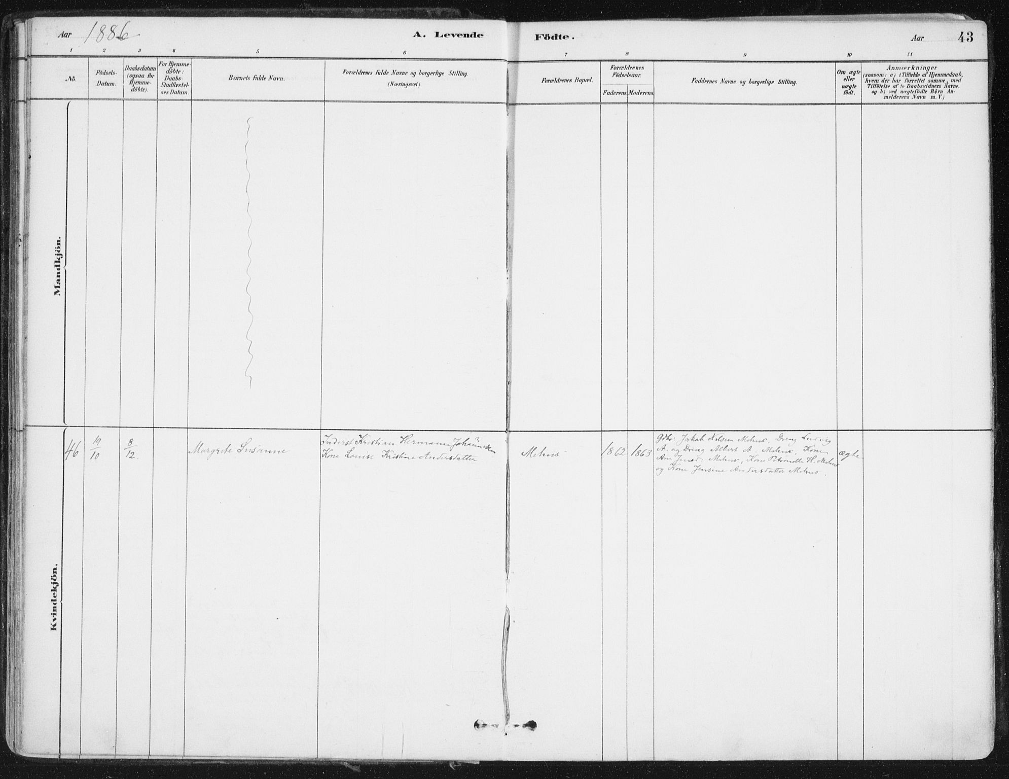 Ministerialprotokoller, klokkerbøker og fødselsregistre - Nordland, AV/SAT-A-1459/838/L0552: Parish register (official) no. 838A10, 1880-1910, p. 43