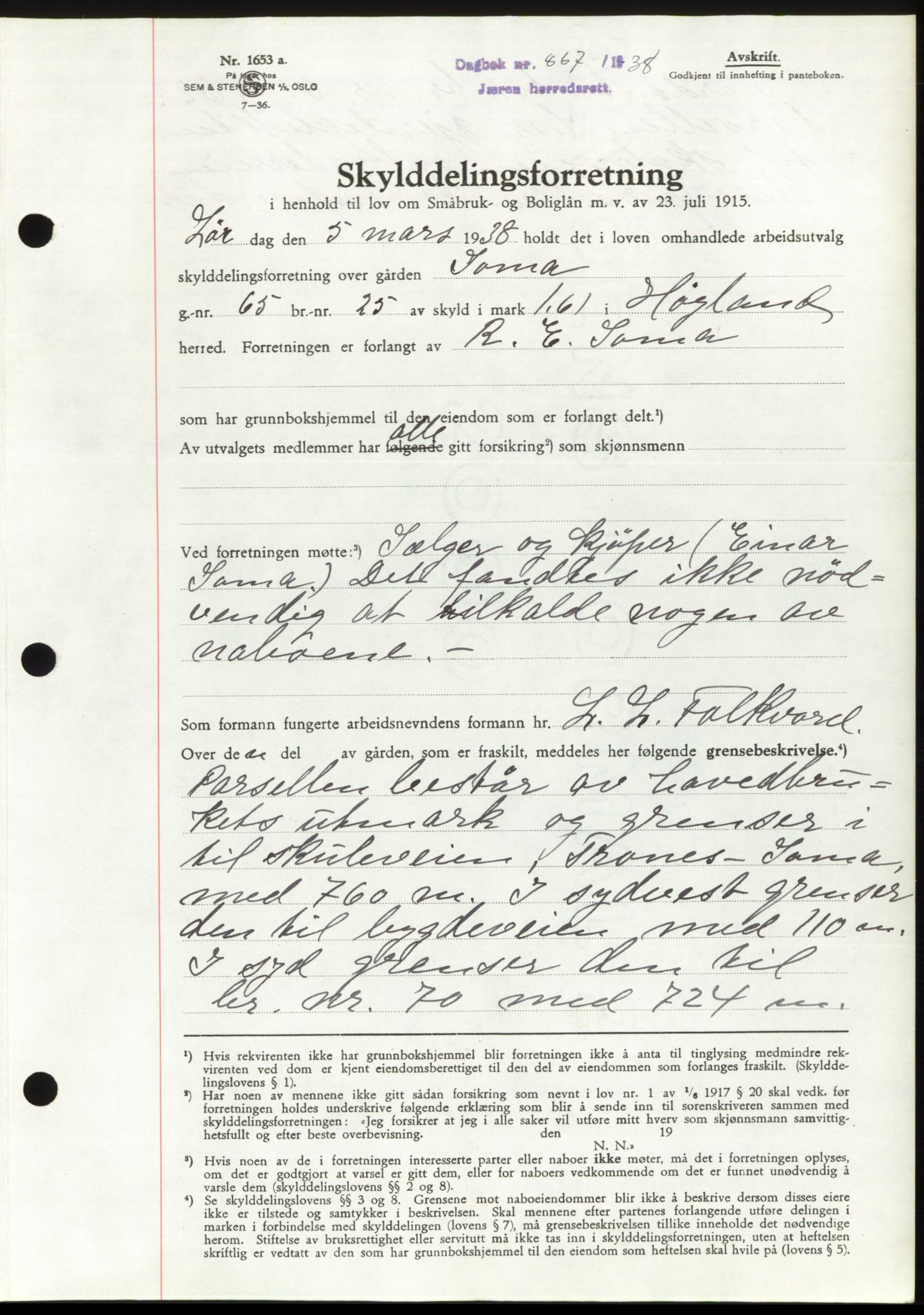 Jæren sorenskriveri, AV/SAST-A-100310/03/G/Gba/L0070: Mortgage book, 1938-1938, Diary no: : 867/1938