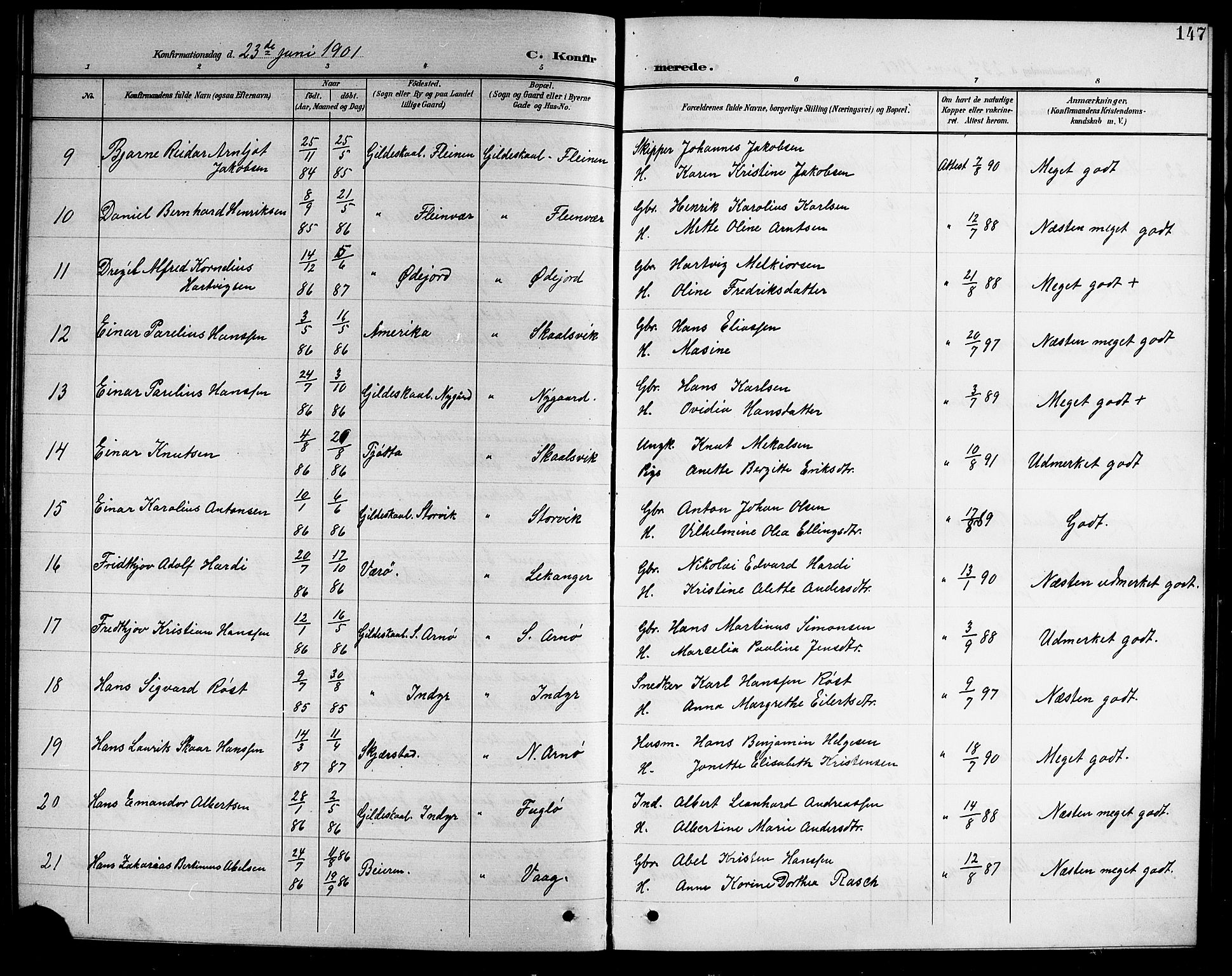 Ministerialprotokoller, klokkerbøker og fødselsregistre - Nordland, AV/SAT-A-1459/805/L0109: Parish register (copy) no. 805C05, 1900-1911, p. 147