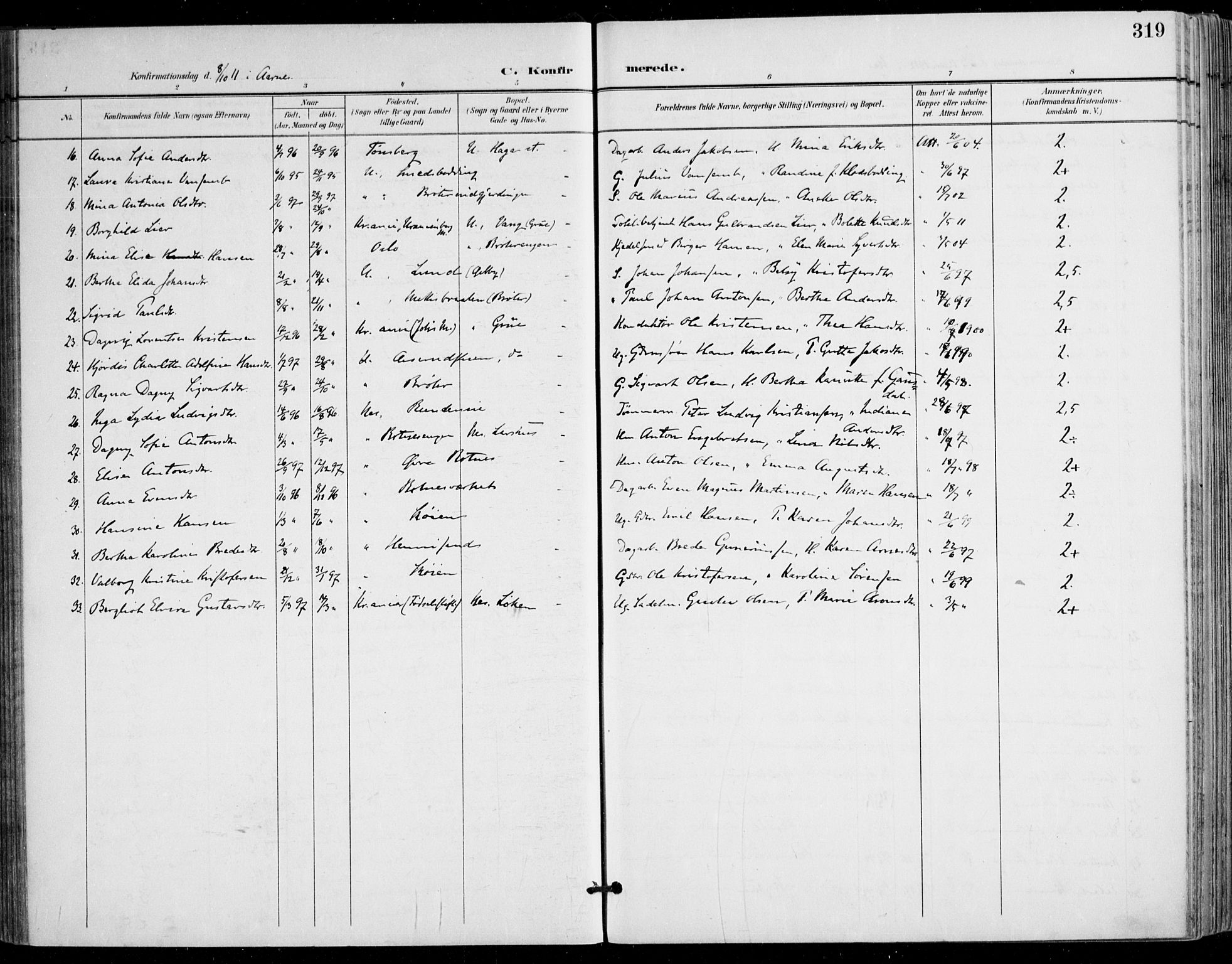 Nes prestekontor Kirkebøker, AV/SAO-A-10410/F/Fa/L0011: Parish register (official) no. I 11, 1899-1918, p. 319