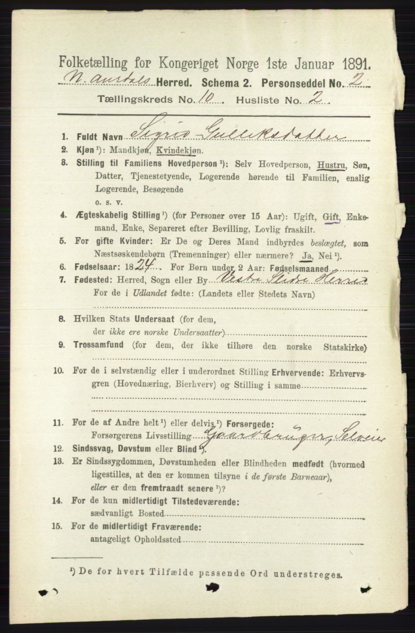 RA, 1891 census for 0542 Nord-Aurdal, 1891, p. 3740