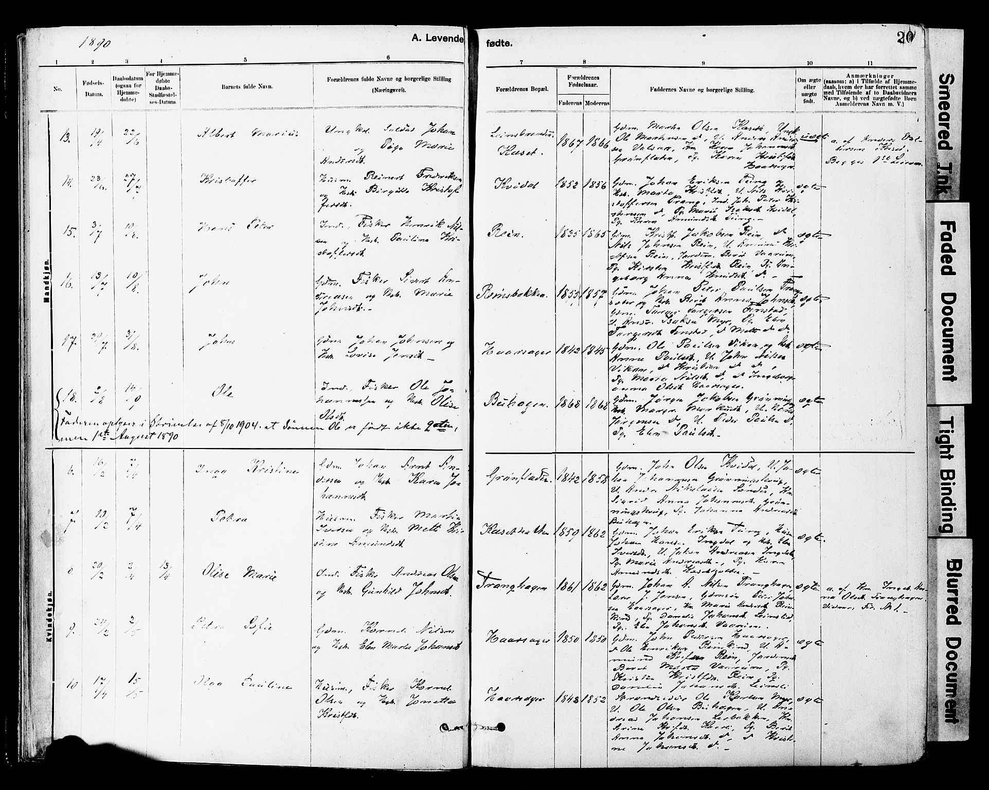 Ministerialprotokoller, klokkerbøker og fødselsregistre - Sør-Trøndelag, SAT/A-1456/646/L0615: Parish register (official) no. 646A13, 1885-1900, p. 20