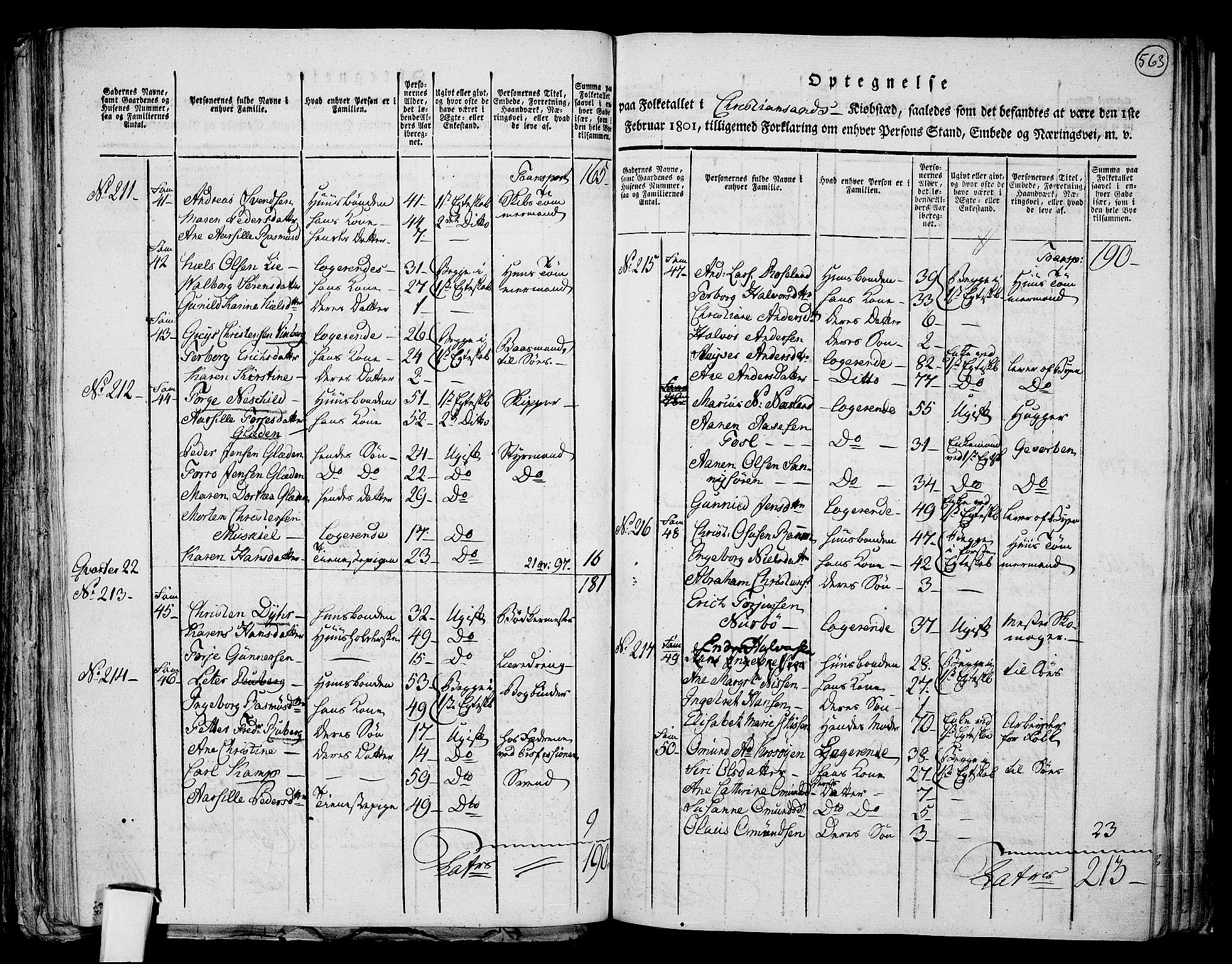 RA, 1801 census for 1001P Kristiansand, 1801, p. 562b-563a