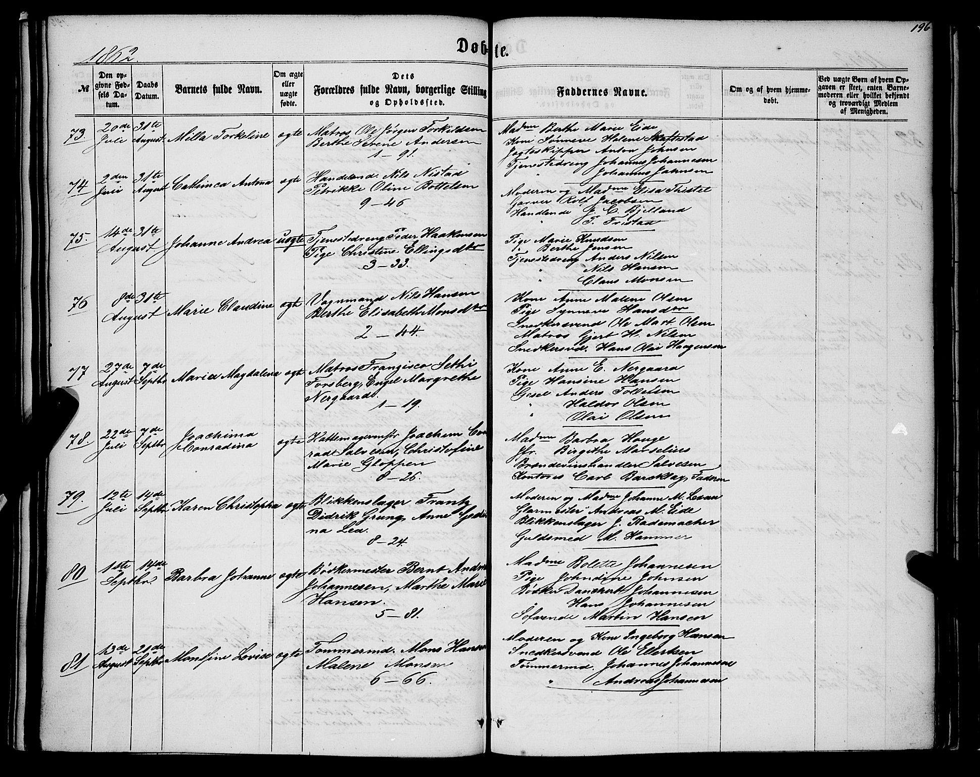 Nykirken Sokneprestembete, SAB/A-77101/H/Haa/L0015: Parish register (official) no. B 2, 1858-1869, p. 196