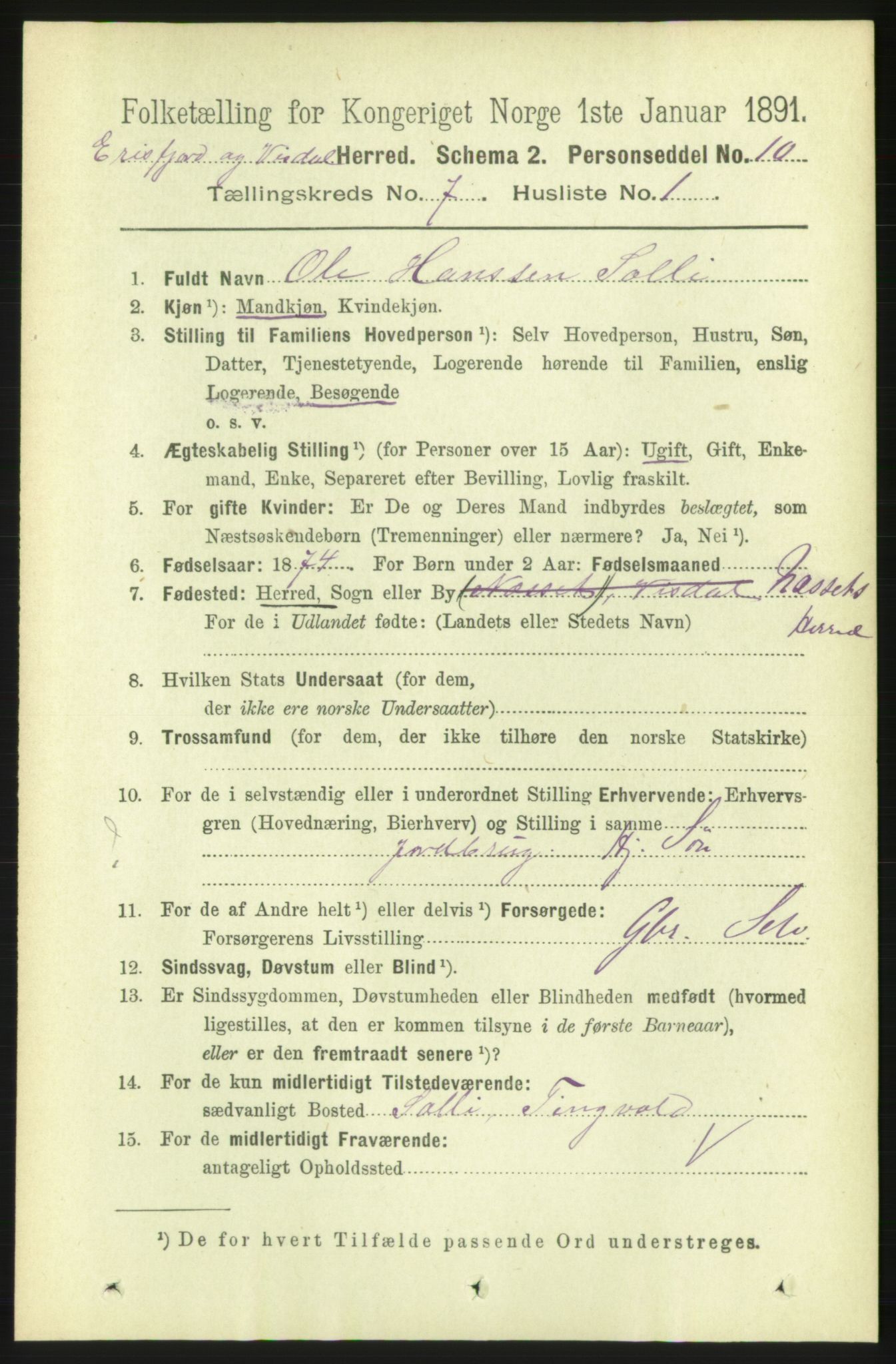 RA, 1891 census for 1542 Eresfjord og Vistdal, 1891, p. 1978