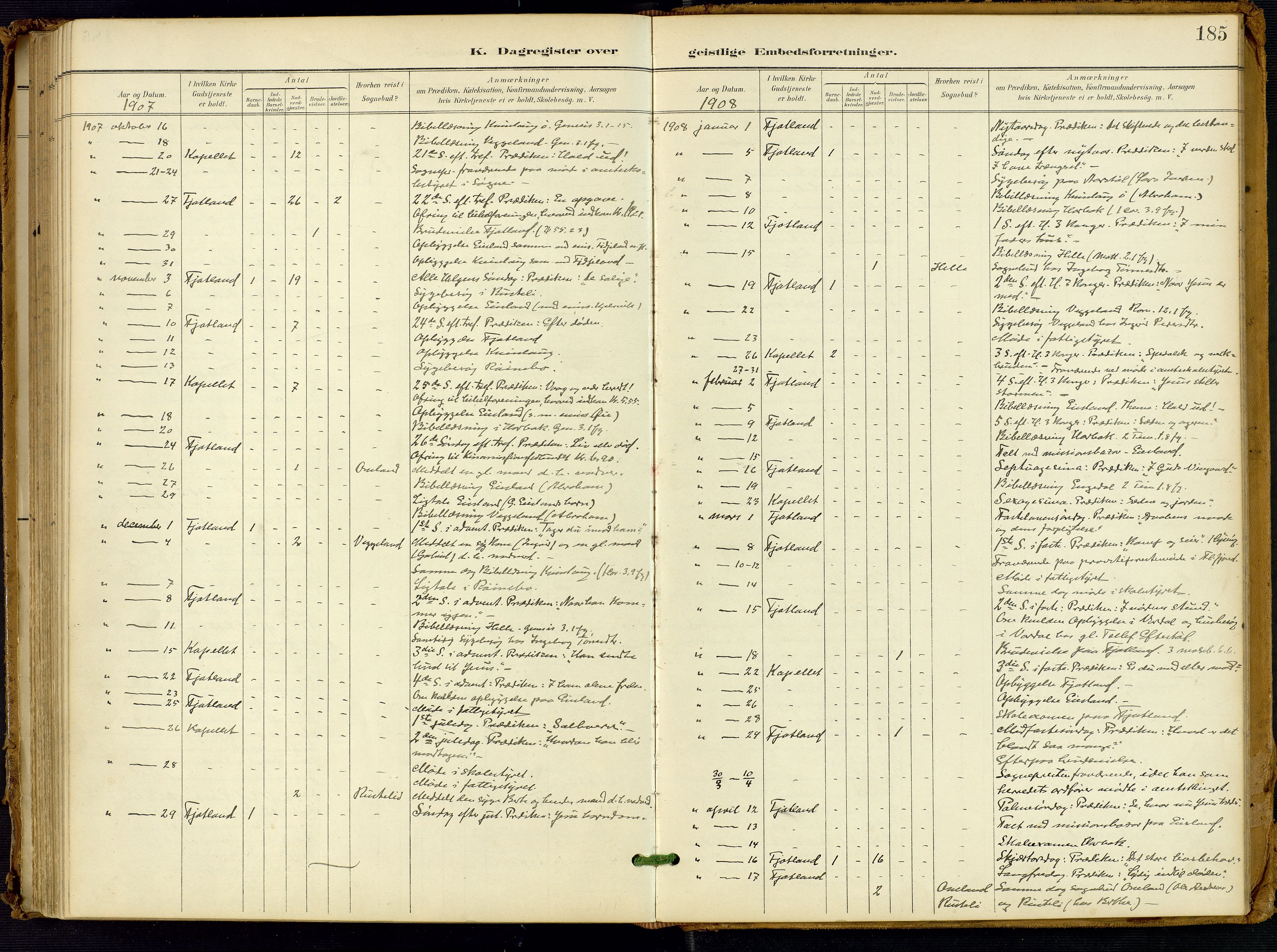 Fjotland sokneprestkontor, SAK/1111-0010/F/Fa/L0003: Parish register (official) no. A 3, 1899-1917, p. 185