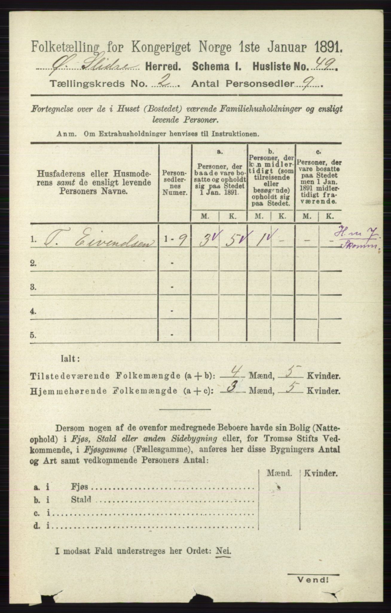 RA, 1891 census for 0544 Øystre Slidre, 1891, p. 269