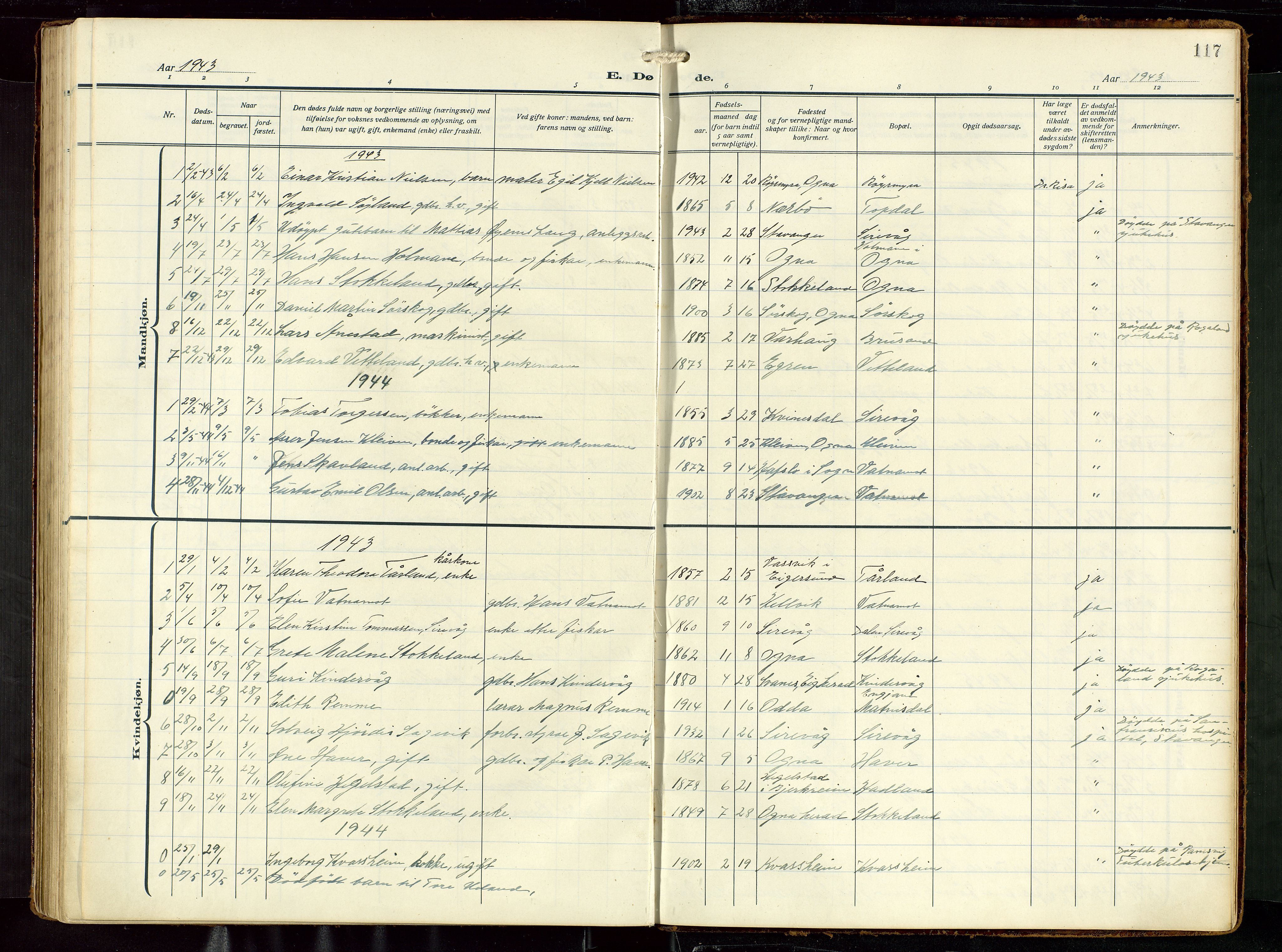 Eigersund sokneprestkontor, AV/SAST-A-101807/S09: Parish register (copy) no. B 22, 1915-1947, p. 117