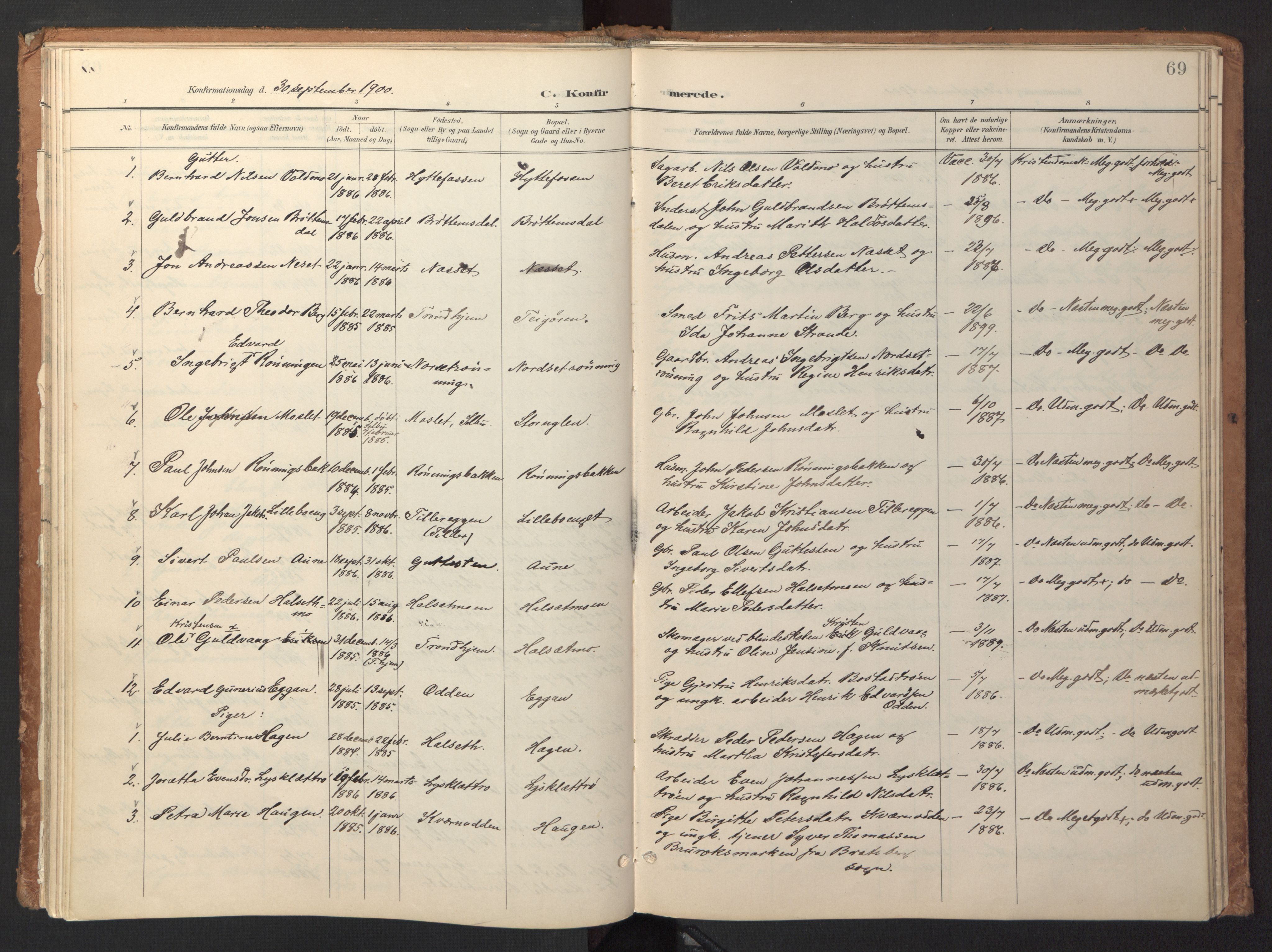 Ministerialprotokoller, klokkerbøker og fødselsregistre - Sør-Trøndelag, SAT/A-1456/618/L0448: Parish register (official) no. 618A11, 1898-1916, p. 69