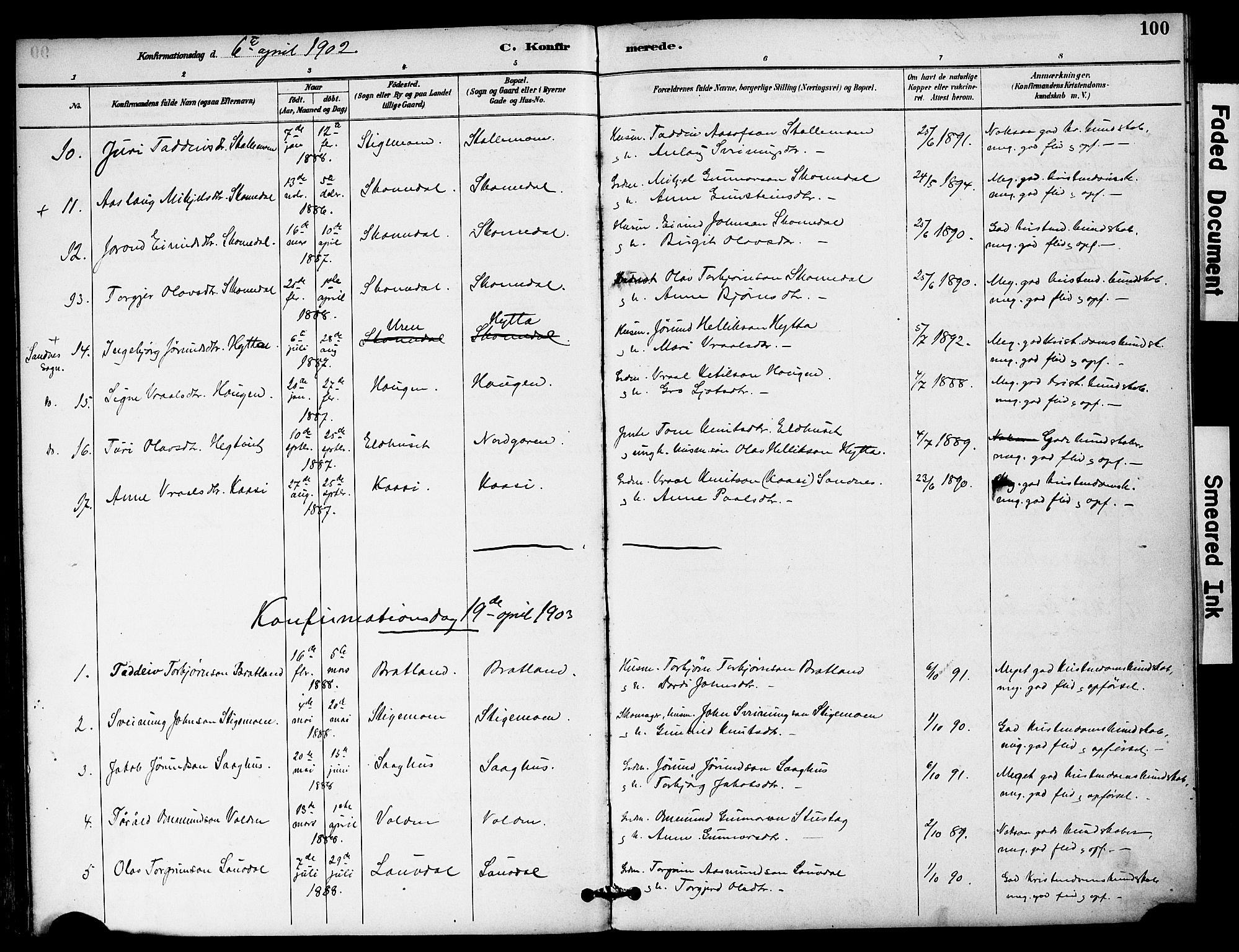 Bygland sokneprestkontor, SAK/1111-0006/F/Fa/Fab/L0007: Parish register (official) no. A 7, 1885-1909, p. 100