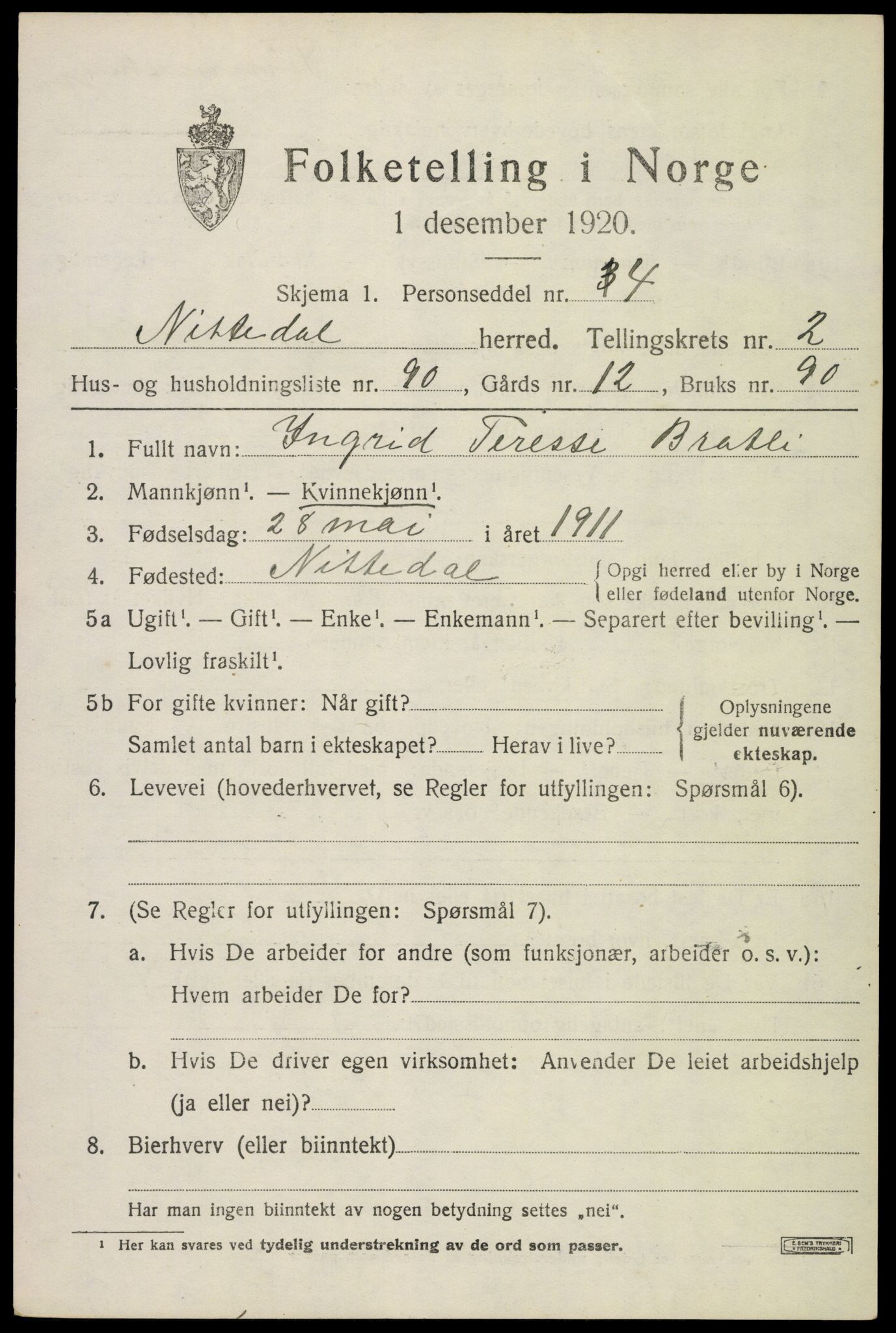 SAO, 1920 census for Nittedal, 1920, p. 2778