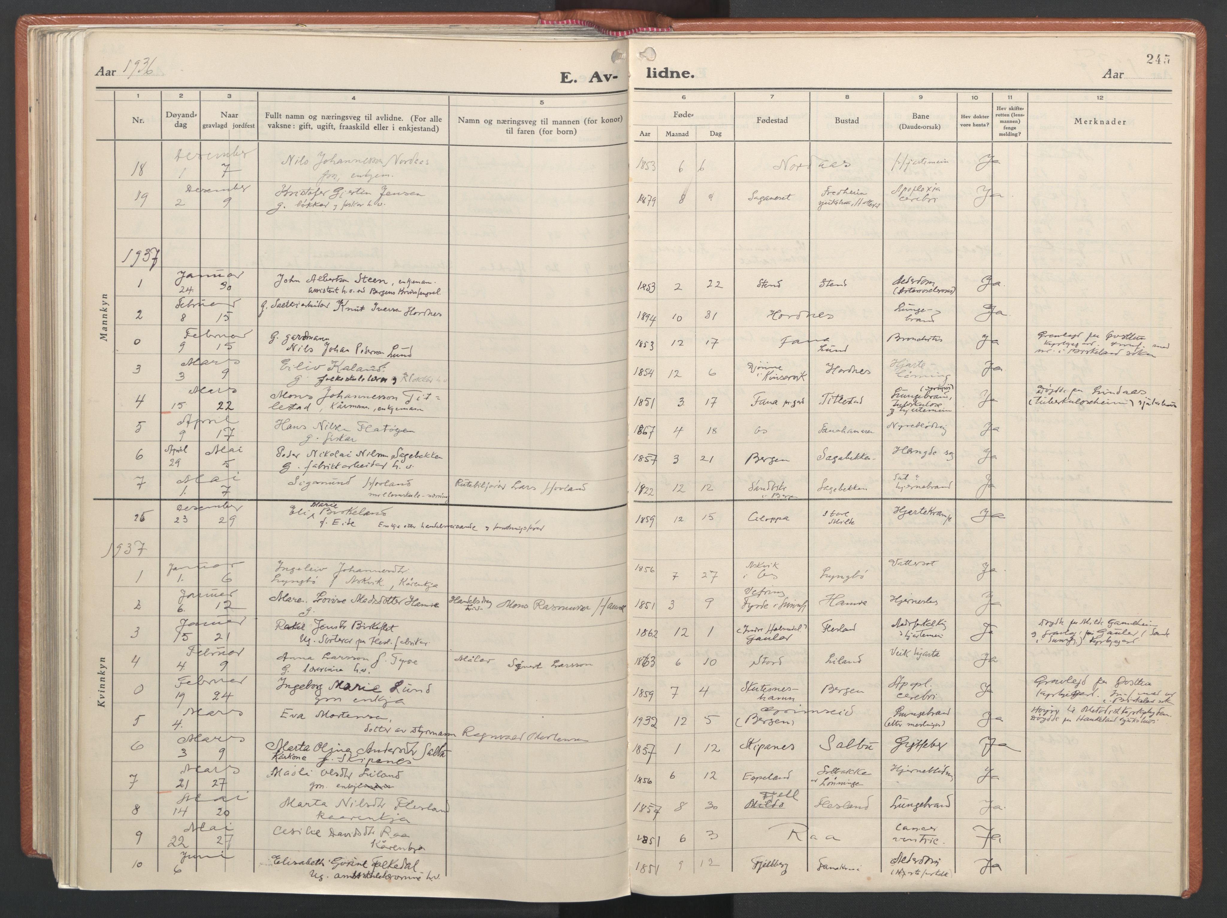 Fana Sokneprestembete, AV/SAB-A-75101/H/Haa/Haab/L0007: Parish register (official) no. B 7, 1934-1947, p. 245