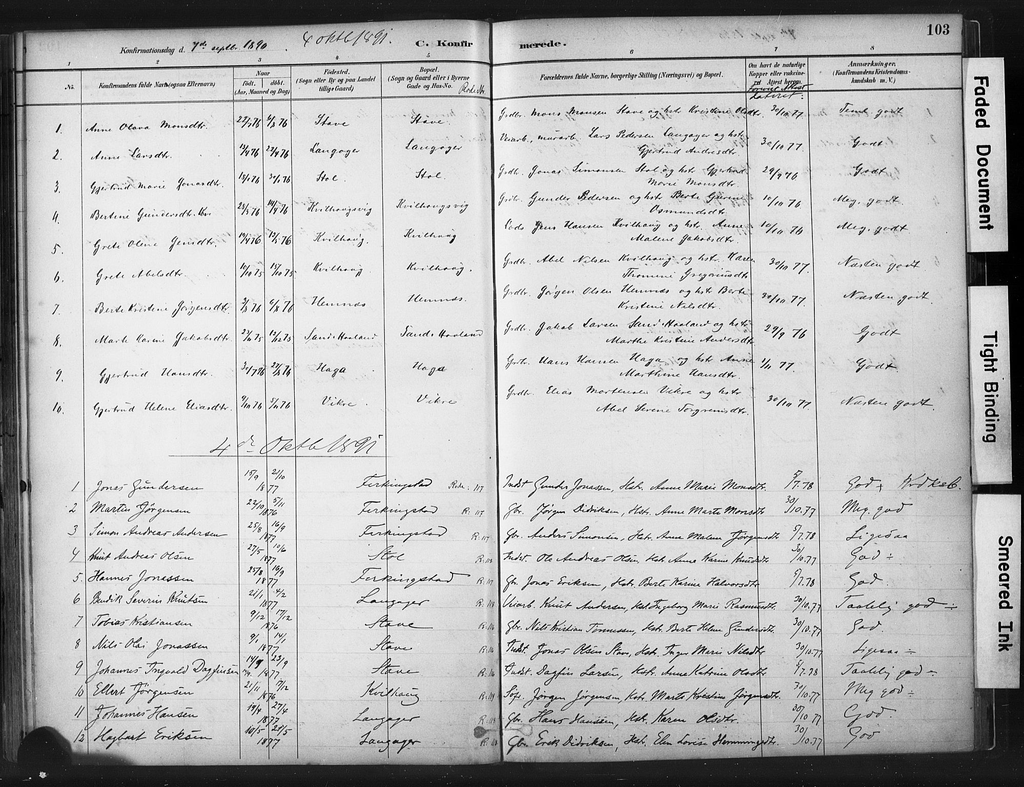 Skudenes sokneprestkontor, SAST/A -101849/H/Ha/Haa/L0010: Parish register (official) no. A 7, 1882-1912, p. 103