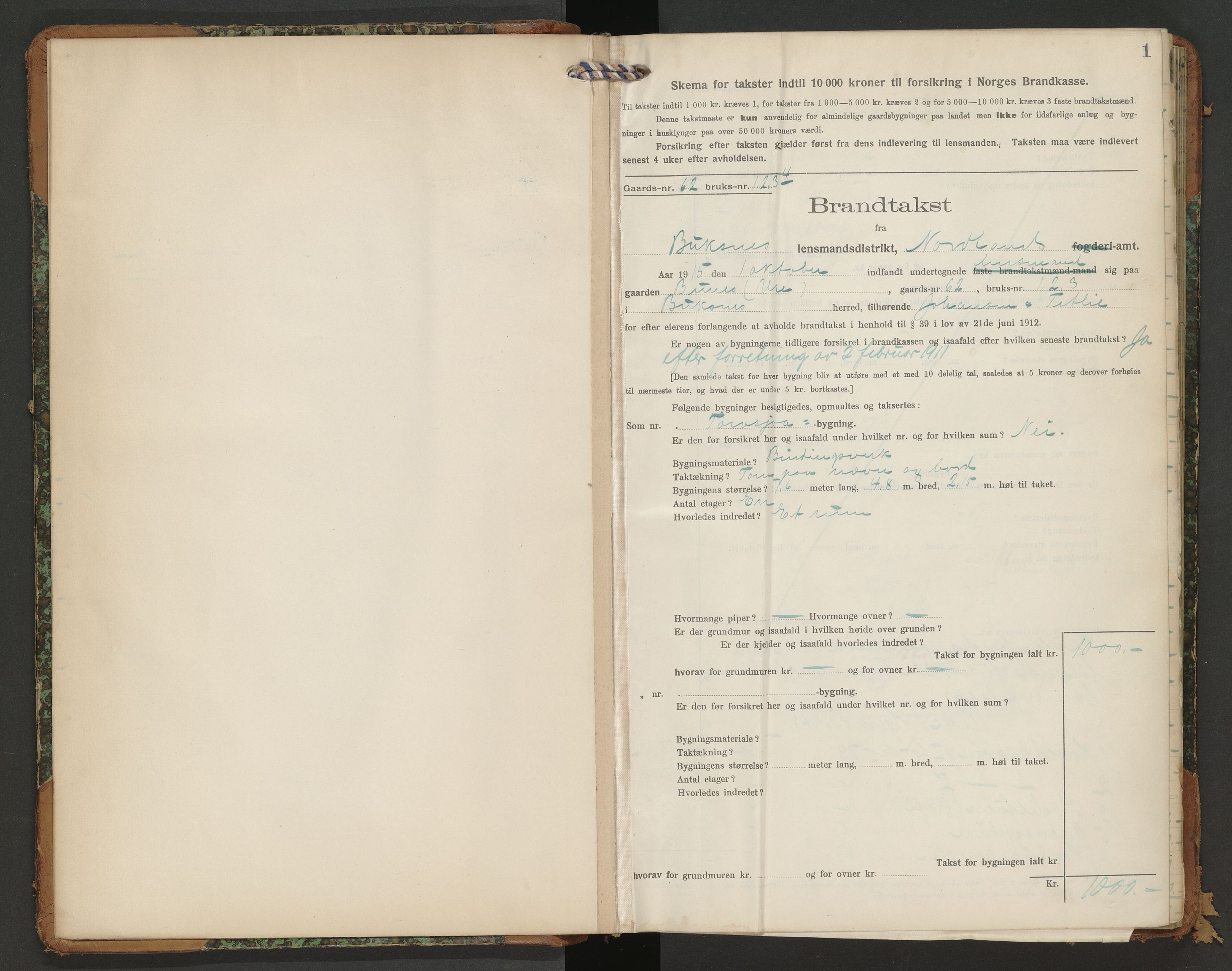 Norges Brannkasse Hol, AV/SAT-A-5601/BT/L0010: Branntakstprotokoll med skjema, 1915-1916