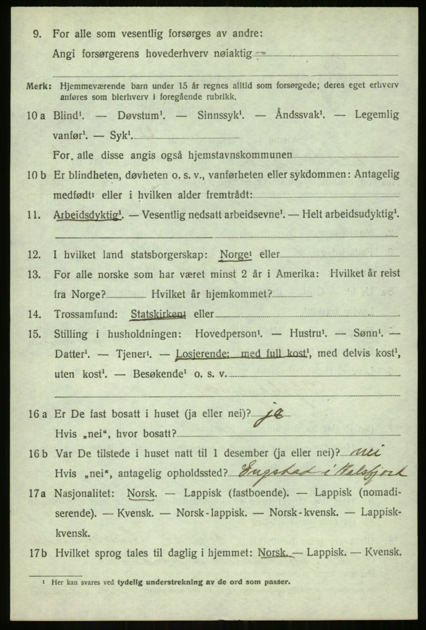 SATØ, 1920 census for Balsfjord, 1920, p. 3098