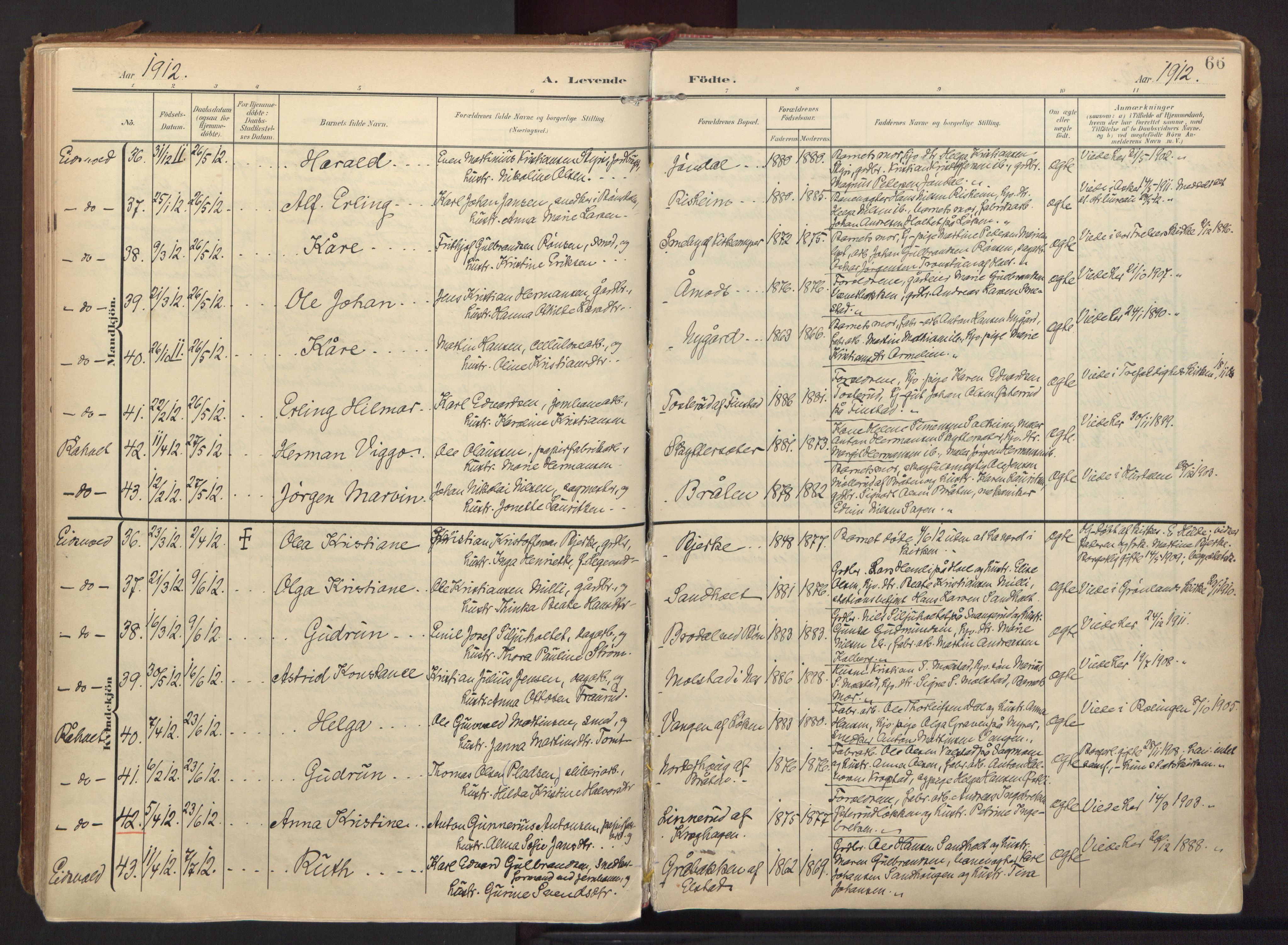 Eidsvoll prestekontor Kirkebøker, AV/SAO-A-10888/F/Fa/L0008: Parish register (official) no. I 8, 1908-1920, p. 66