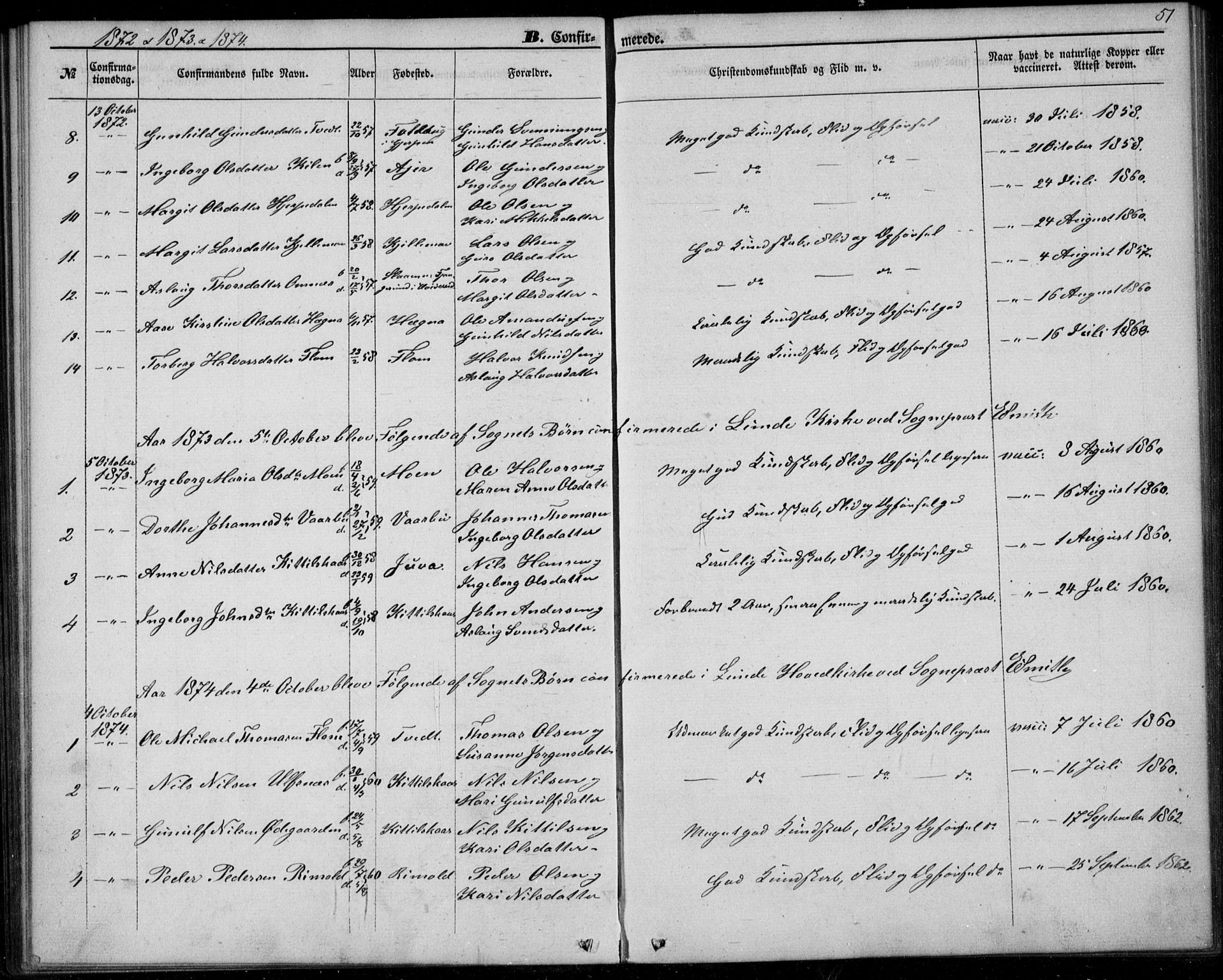 Lunde kirkebøker, SAKO/A-282/F/Fb/L0002: Parish register (official) no. II 2, 1861-1881, p. 51